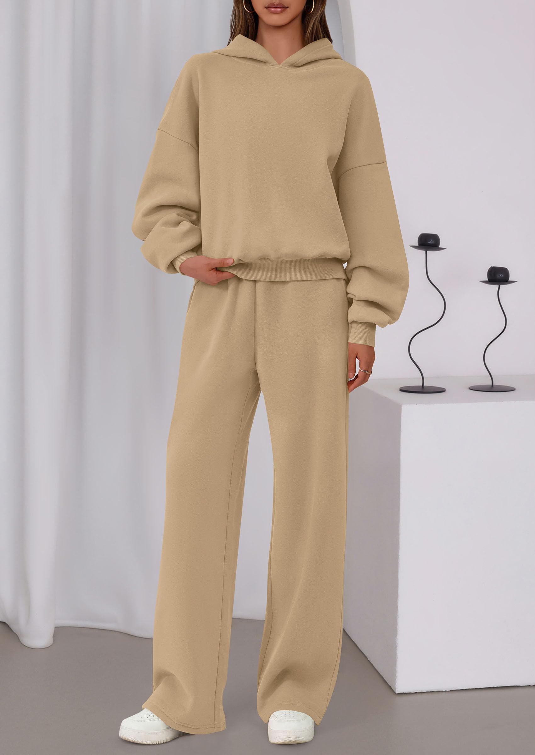 Womens Sweatsuits 2 Piece Set Casual Winter Long Sleeve Hoodie Loose Wide Leg Sweatpants Fall Tracksuit