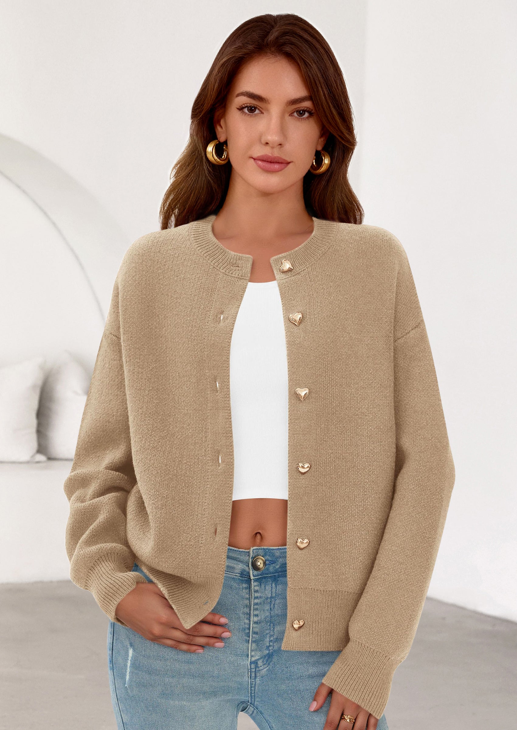 Cardigan Sweaters for Women Trendy Long Sleeve Open Front Button Down Jacket Fall Clothes Winter Coats