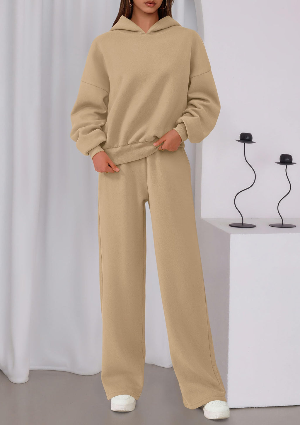 Womens Sweatsuits 2 Piece Set Casual Winter Long Sleeve Hoodie Loose Wide Leg Sweatpants Fall Tracksuit