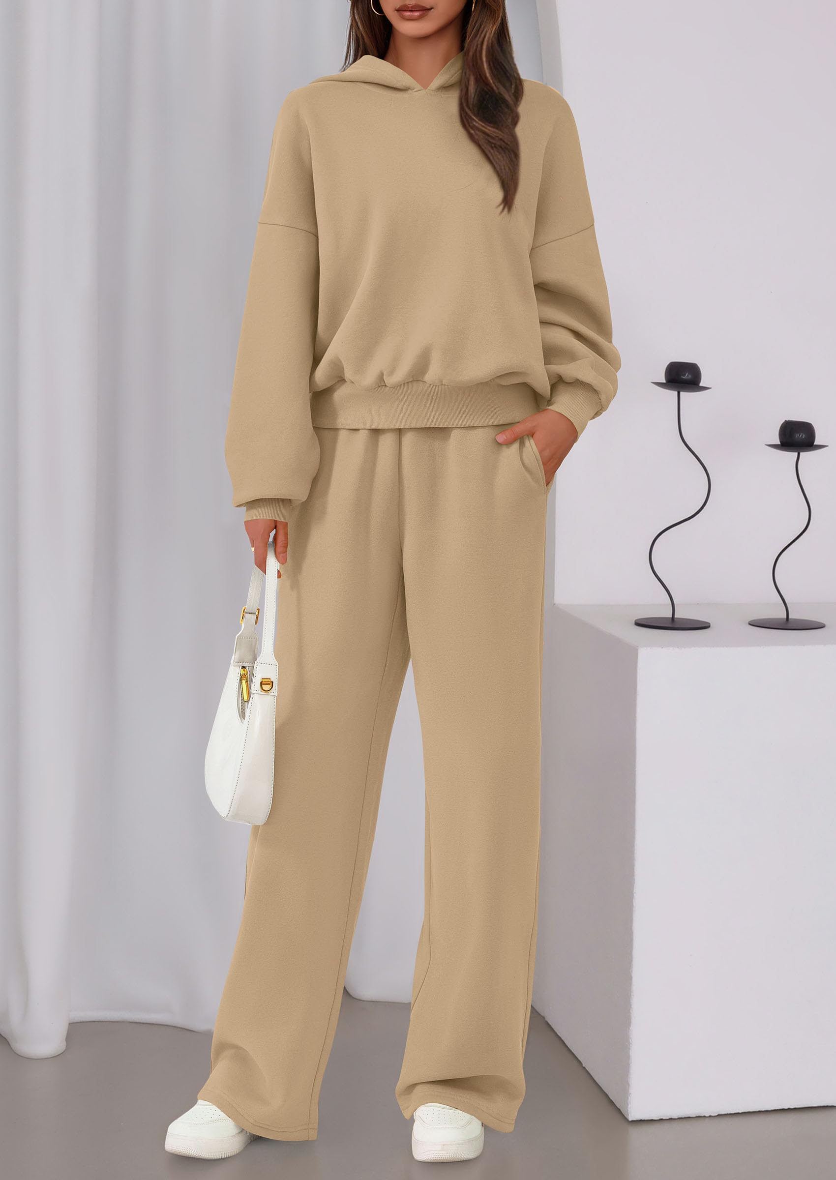 Womens Sweatsuits 2 Piece Set Casual Winter Long Sleeve Hoodie Loose Wide Leg Sweatpants Fall Tracksuit