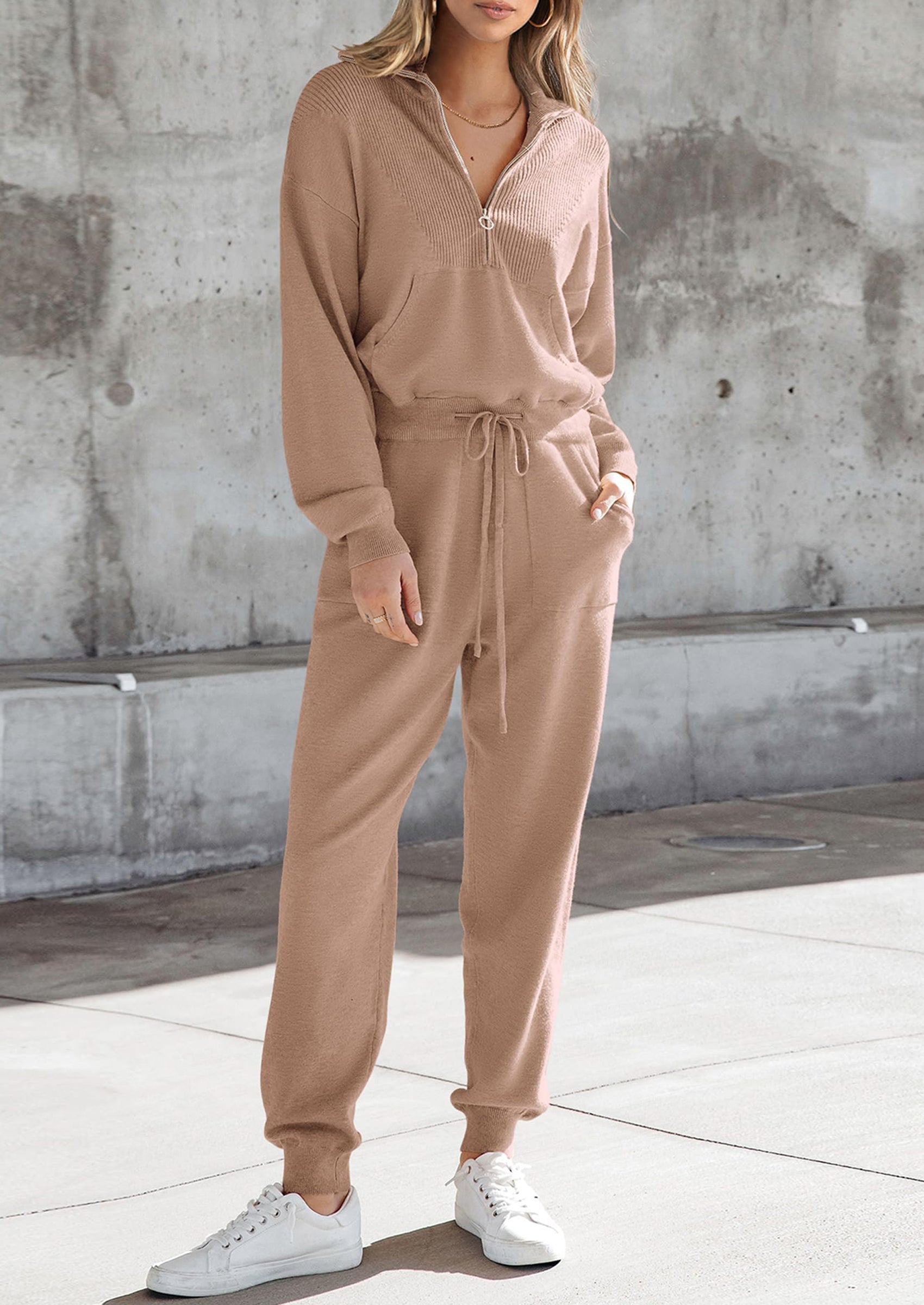Women's 2 Piece Sweater Set Pullover Zip Up Sweatshirt Jogger Sweatpants Tracksuit Casual Outfit