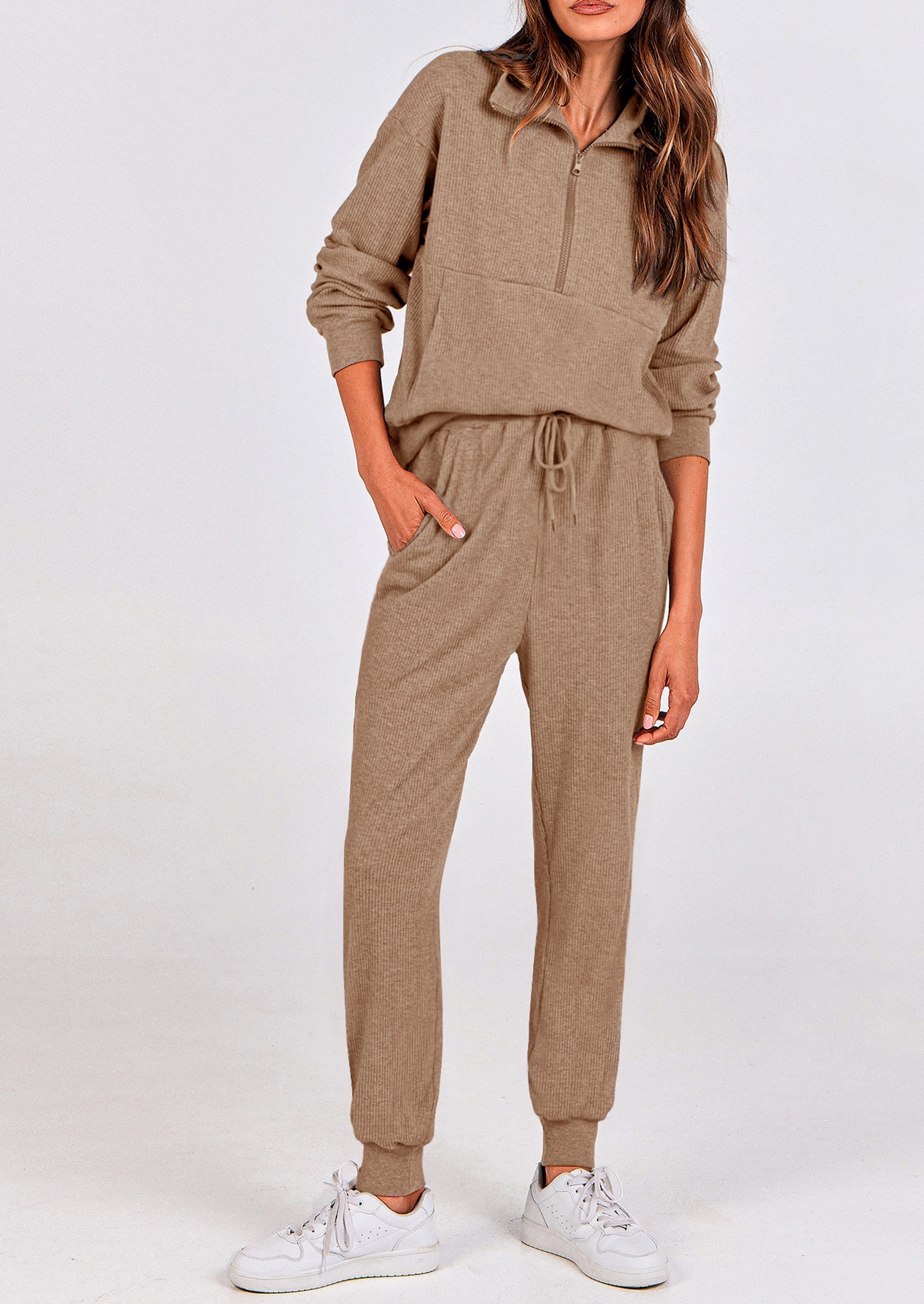 Women's Fall 2 Piece Lounge Sets Zip Up Sweatshirt Jogger Pants Sweat Track Suits Travel Outfit Winter Clothing