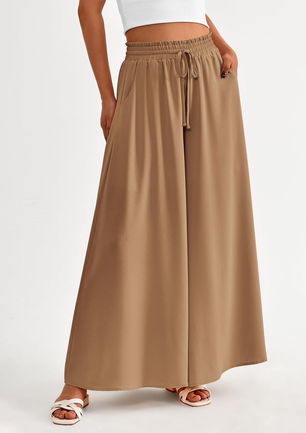 Women's Summer Wide Leg Palazzo Pants High Waisted Flowy Pockets Trendy Casual Lounge Boho Beach Trousers
