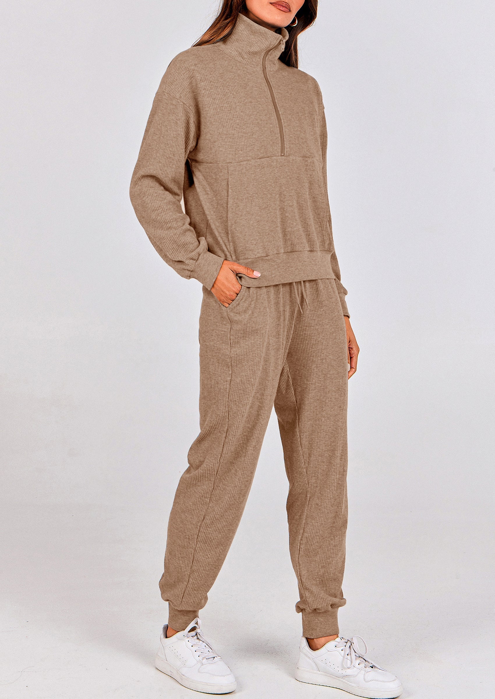 Women's Fall 2 Piece Lounge Sets Zip Up Sweatshirt Jogger Pants Sweat Track Suits Travel Outfit Winter Clothing