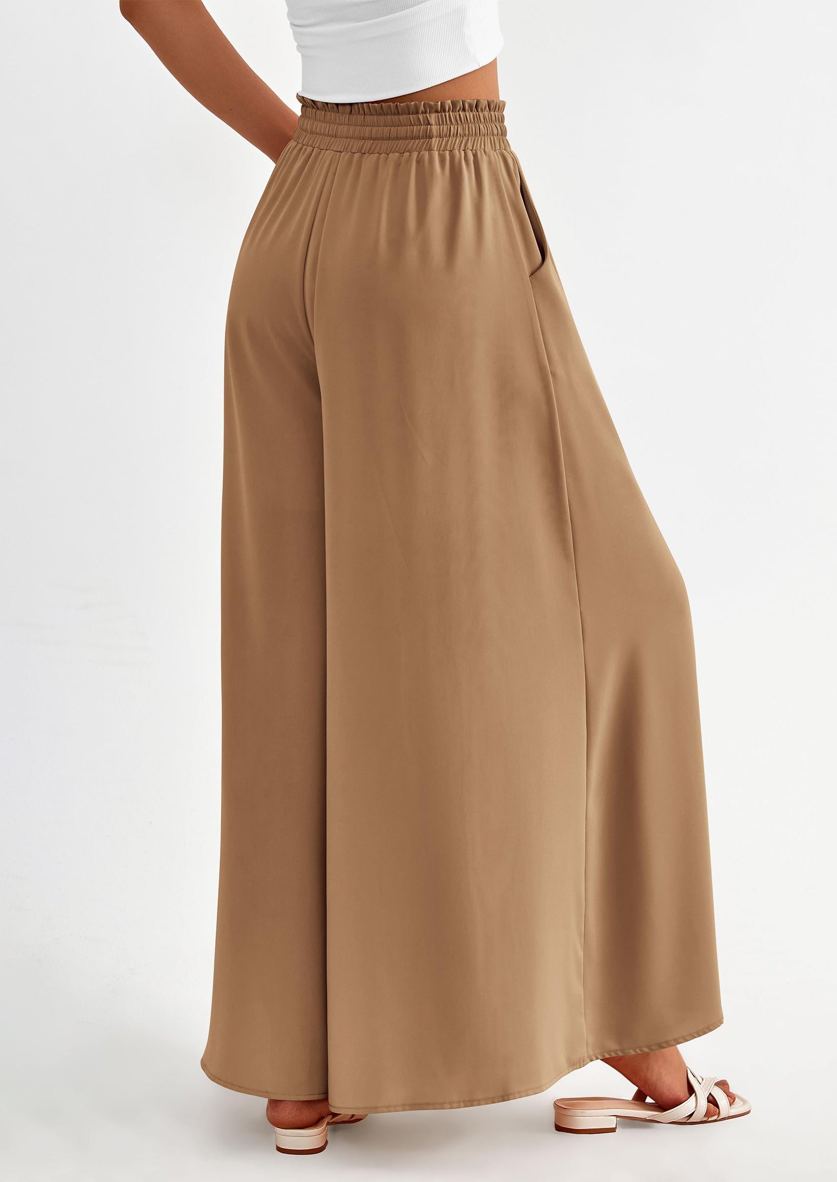 Women's Summer Wide Leg Palazzo Pants High Waisted Flowy Pockets Trendy Casual Lounge Boho Beach Trousers