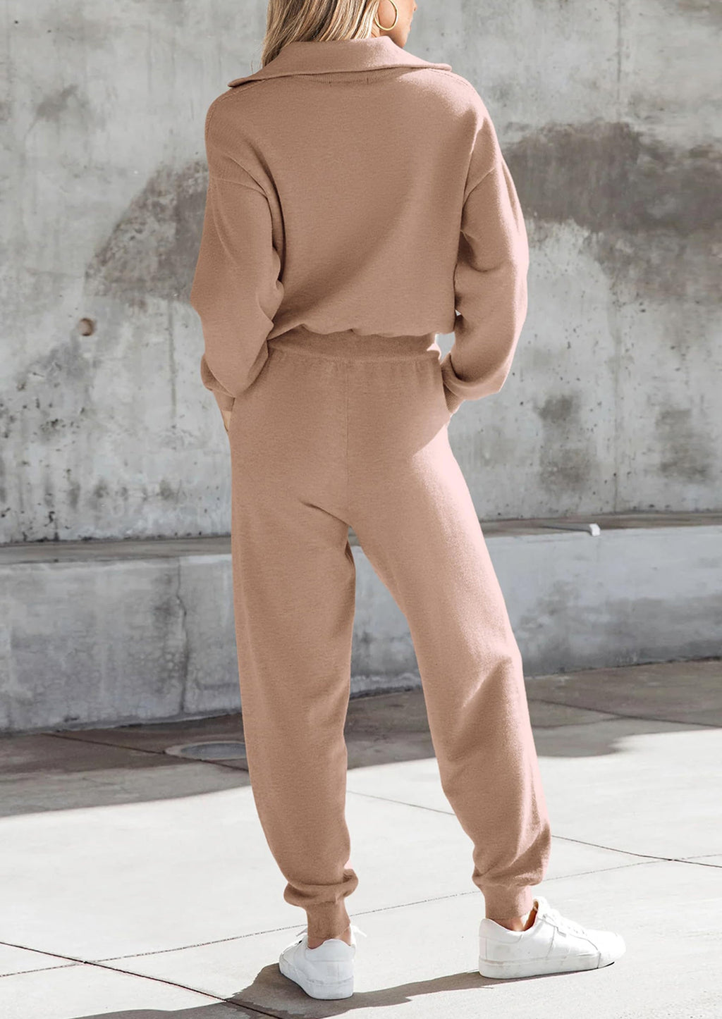 Women's 2 Piece Sweater Set Pullover Zip Up Sweatshirt Jogger Sweatpants Tracksuit Casual Outfit