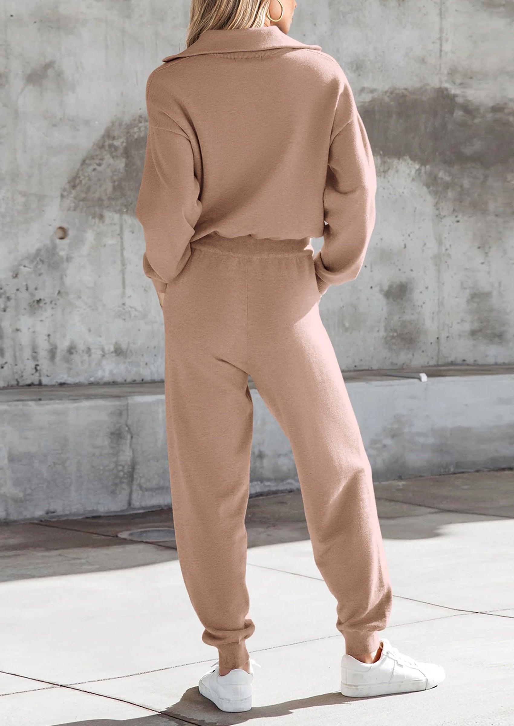 Women's 2 Piece Sweater Set Pullover Zip Up Sweatshirt Jogger Sweatpants Tracksuit Casual Outfit
