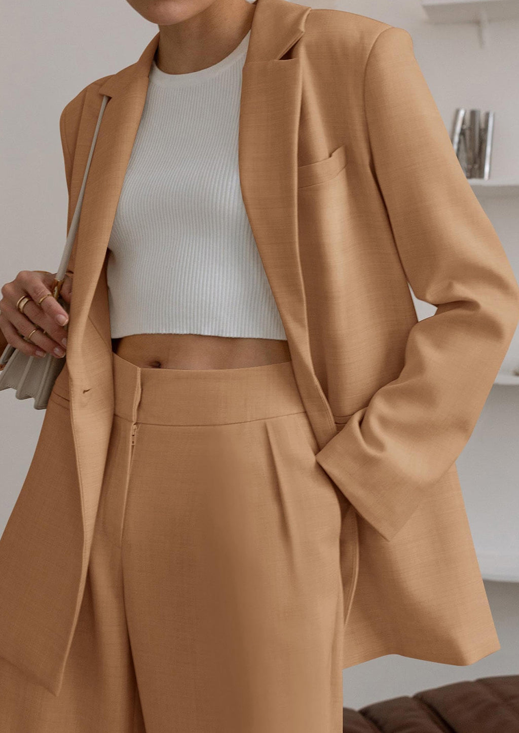 Women's Fall Two Piece Outfits Dressy Blazer Jacket and Wide Leg Pants Pockets Business Casual Office Suit Sets