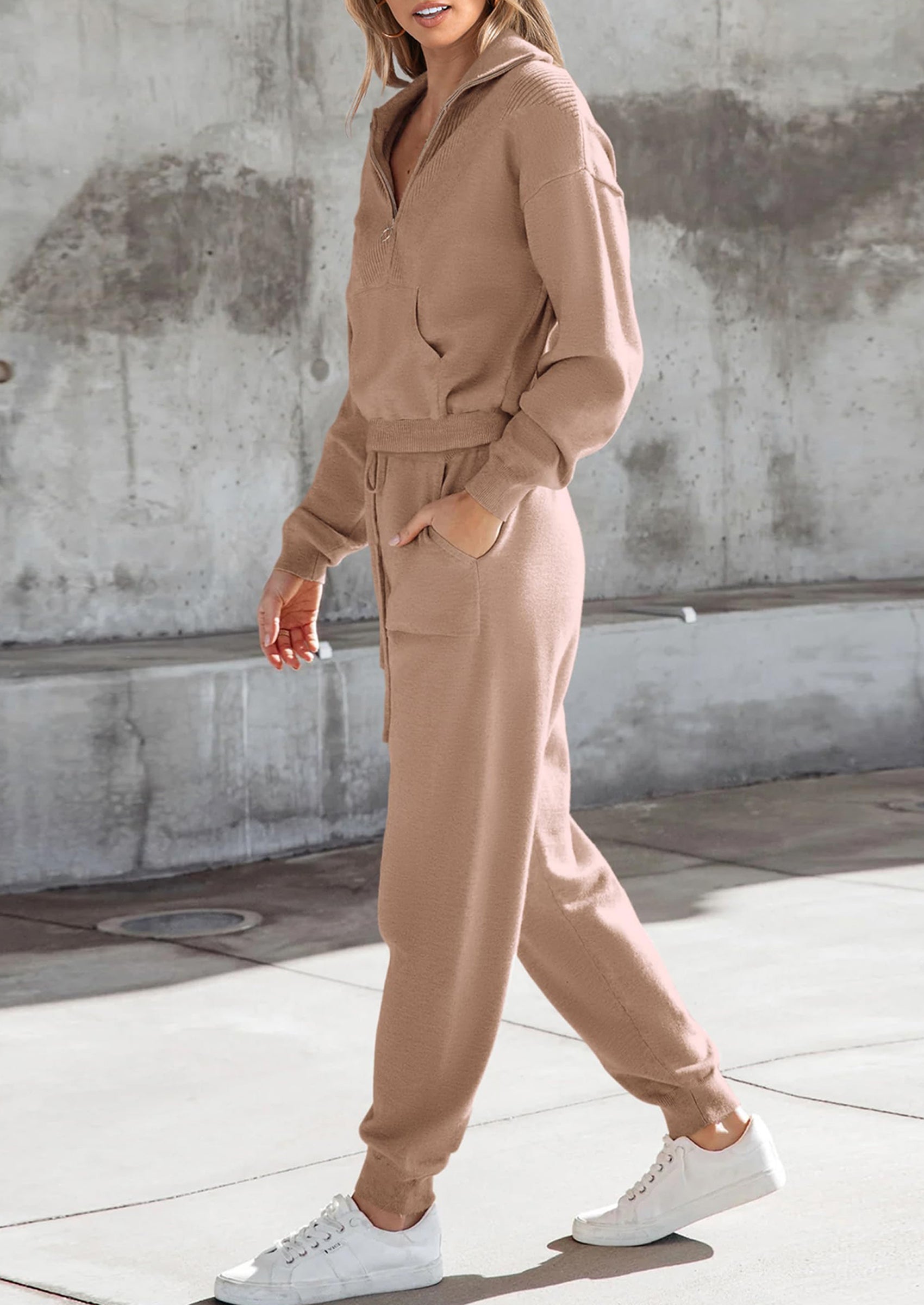 Women's 2 Piece Sweater Set Pullover Zip Up Sweatshirt Jogger Sweatpants Tracksuit Casual Outfit