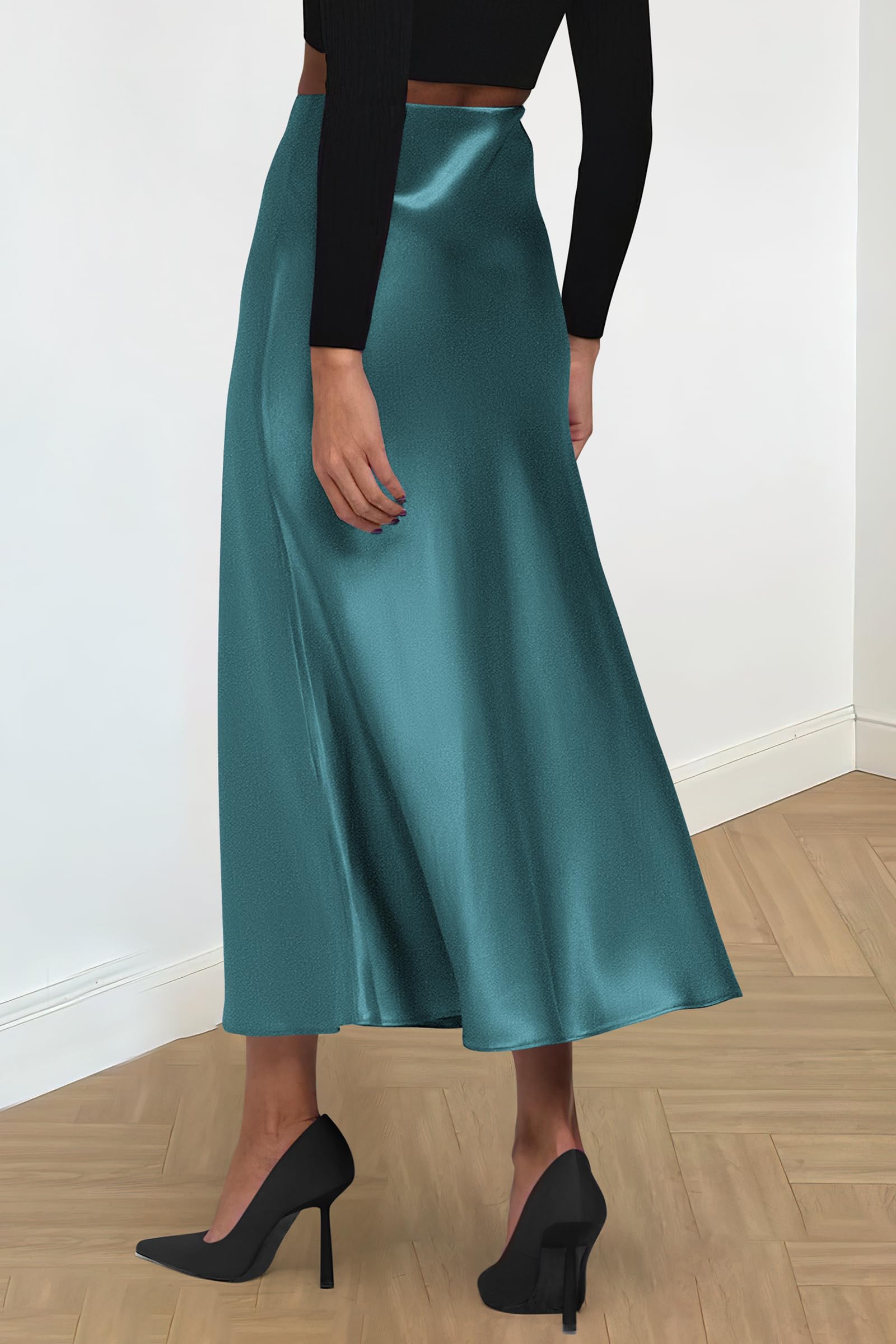 Women's Satin Skirts Dressy Casual Fall High Waisted Cocktail Wedding Flowy Elegant A Line Midi Skirt