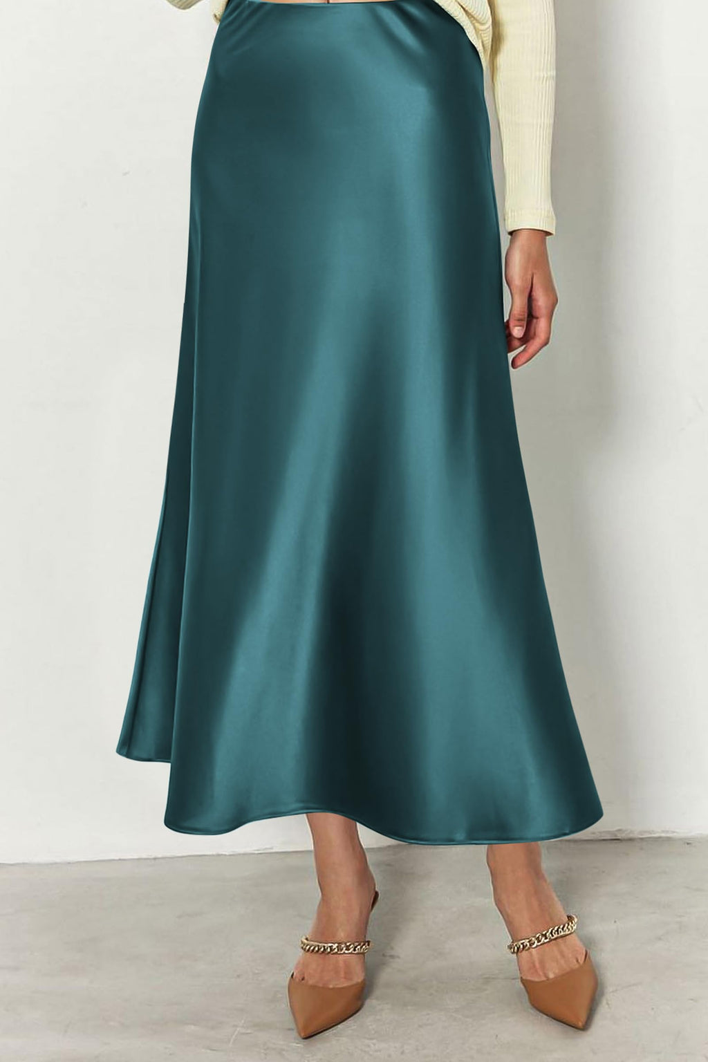 Women's Satin Skirts Dressy Casual Fall High Waisted Cocktail Wedding Flowy Elegant A Line Midi Skirt