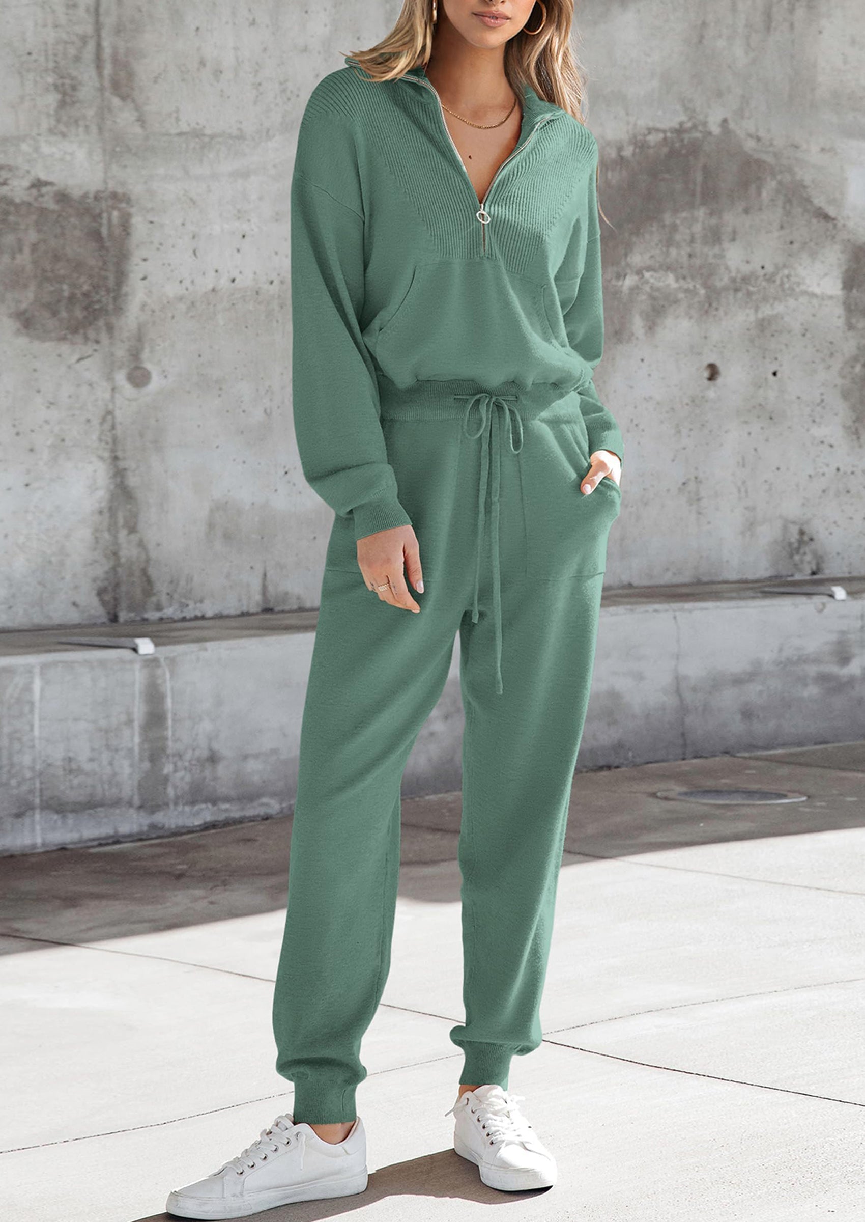 Women's 2 Piece Sweater Set Pullover Zip Up Sweatshirt Jogger Sweatpants Tracksuit Casual Outfit