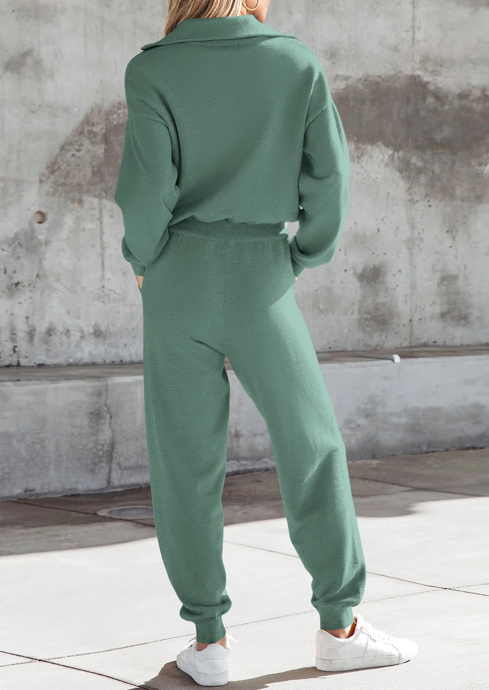 Women's 2 Piece Sweater Set Pullover Zip Up Sweatshirt Jogger Sweatpants Tracksuit Casual Outfit