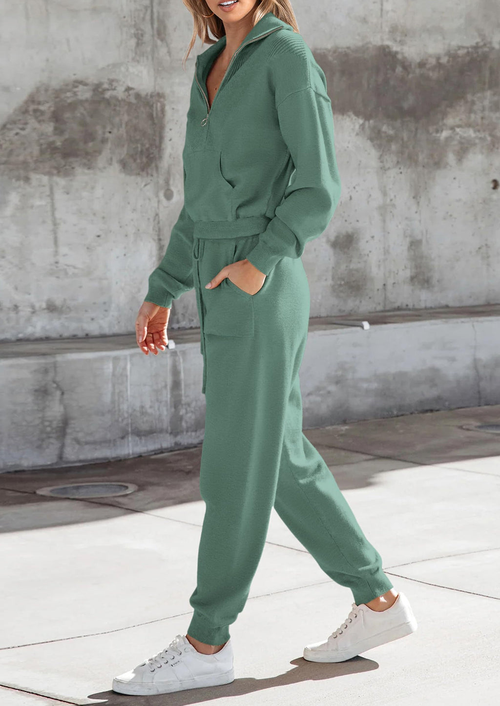 Women's 2 Piece Sweater Set Pullover Zip Up Sweatshirt Jogger Sweatpants Tracksuit Casual Outfit