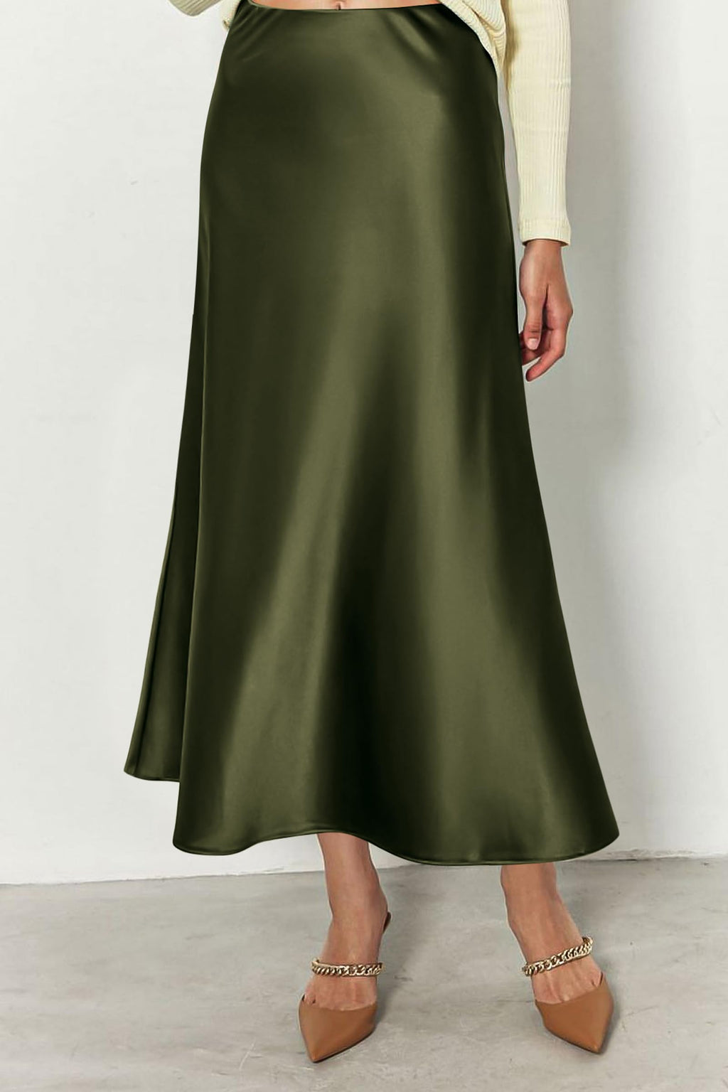 Women's Satin Skirts Dressy Casual Fall High Waisted Cocktail Wedding Flowy Elegant A Line Midi Skirt