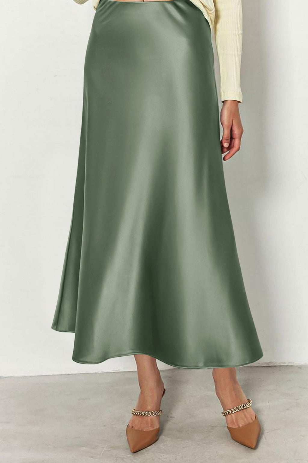 Women's Satin Skirts Dressy Casual Fall High Waisted Cocktail Wedding Flowy Elegant A Line Midi Skirt