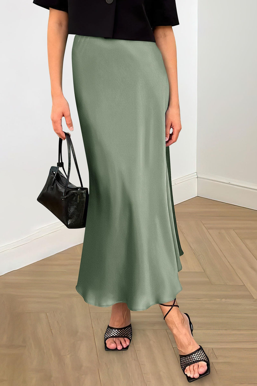 Women's Satin Skirts Dressy Casual Fall High Waisted Cocktail Wedding Flowy Elegant A Line Midi Skirt