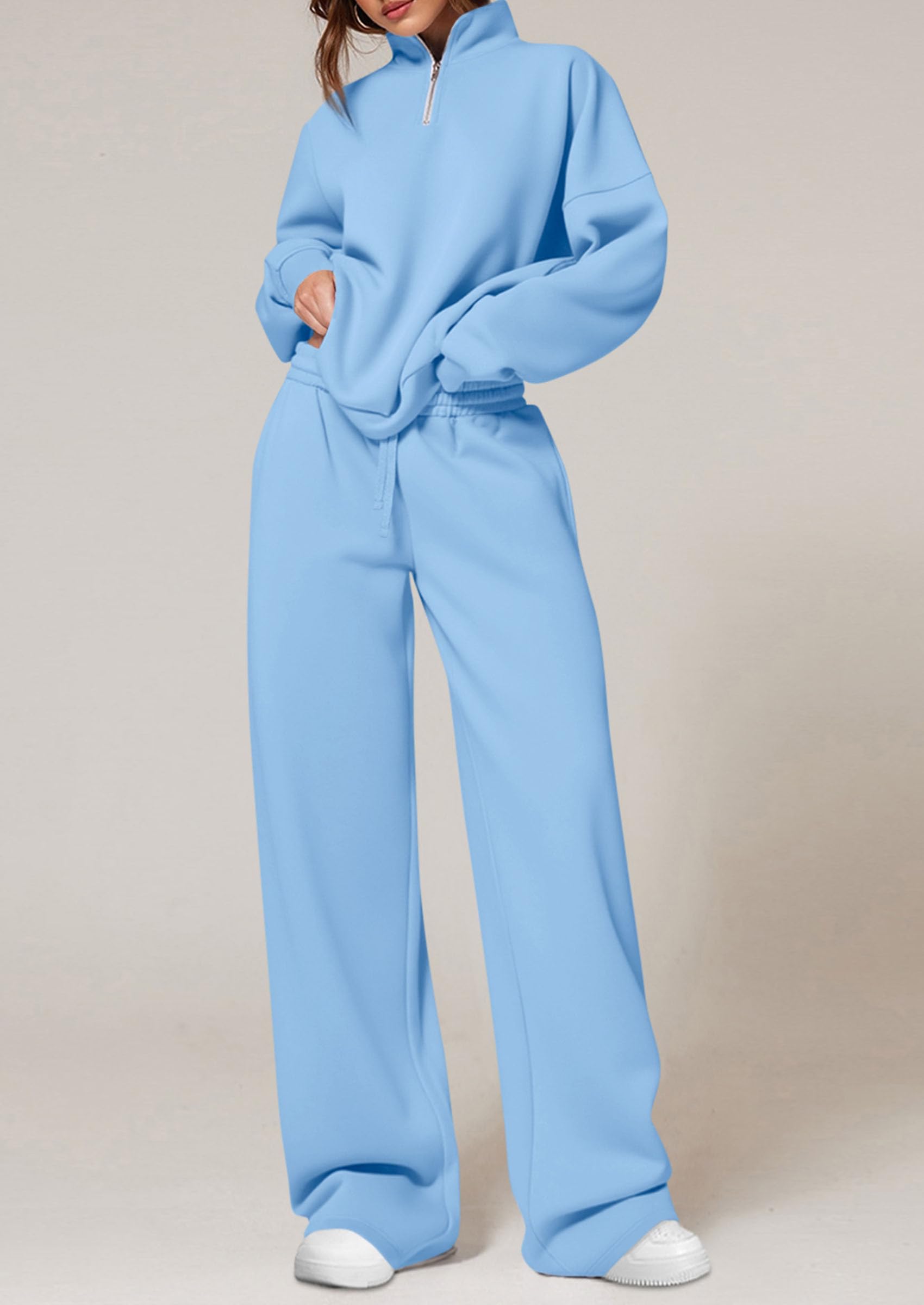 Womens Casual Two Piece Sets Fall Outfits Quarter Zip Sweatshirts Straight Leg Pants Sweatsuits Tracksuit