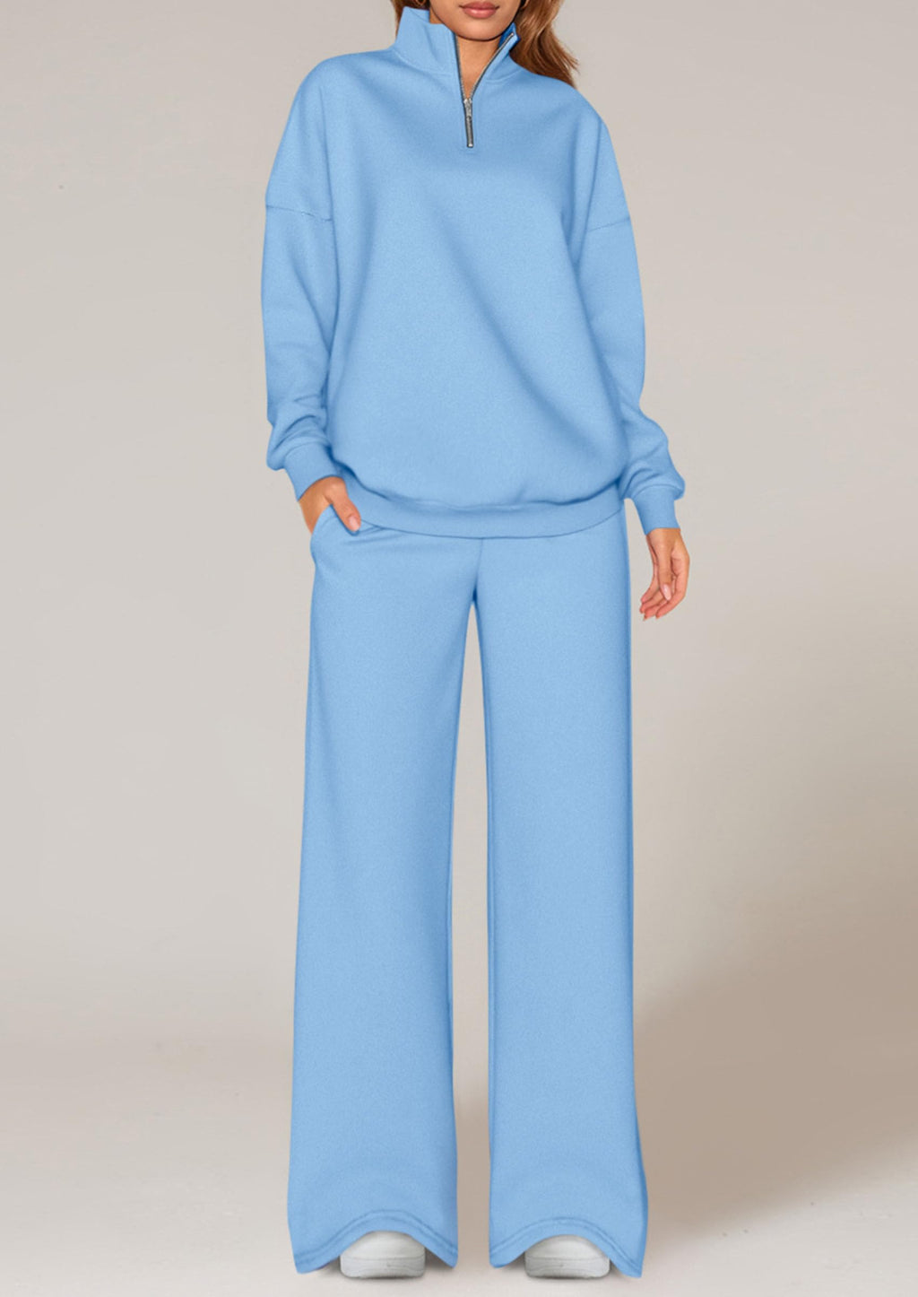 Womens Casual Two Piece Sets Fall Outfits Quarter Zip Sweatshirts Straight Leg Pants Sweatsuits Tracksuit