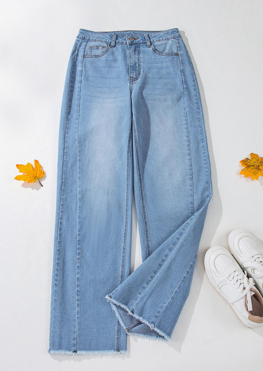 Wide Leg Jeans for Women Trendy High Waisted Stretchy Baggy Raw Hem Denim Palazzo Pants with Pockets