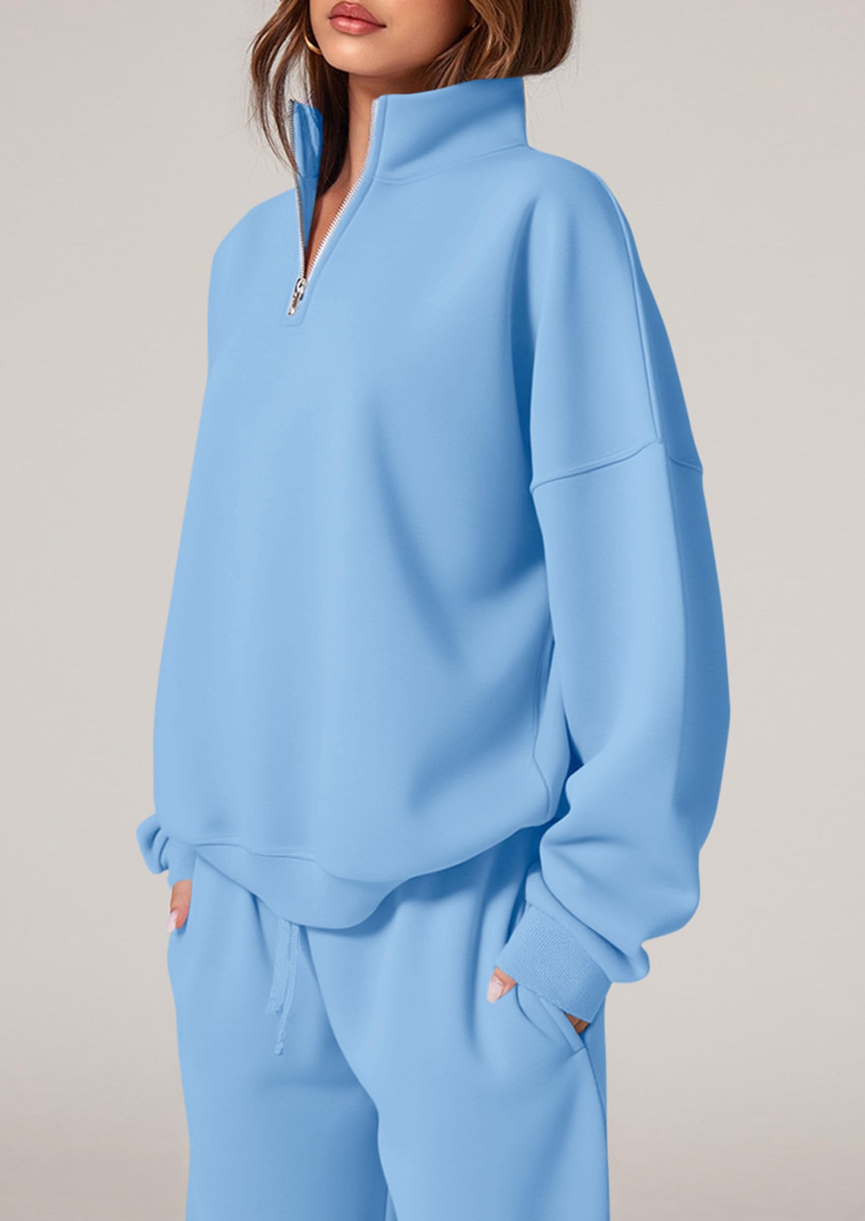 Womens Casual Two Piece Sets Fall Outfits Quarter Zip Sweatshirts Straight Leg Pants Sweatsuits Tracksuit
