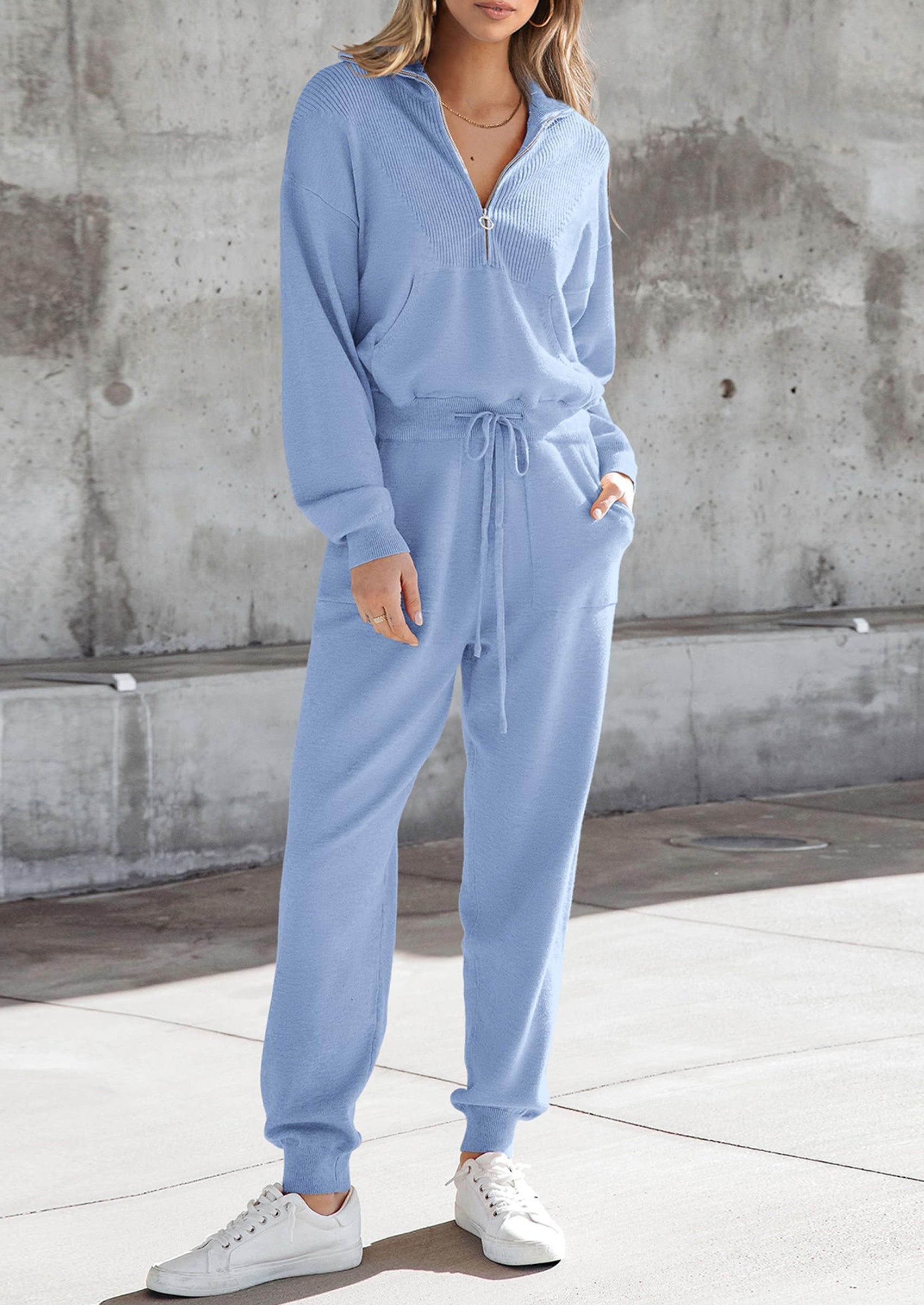 Women's 2 Piece Sweater Set Pullover Zip Up Sweatshirt Jogger Sweatpants Tracksuit Casual Outfit