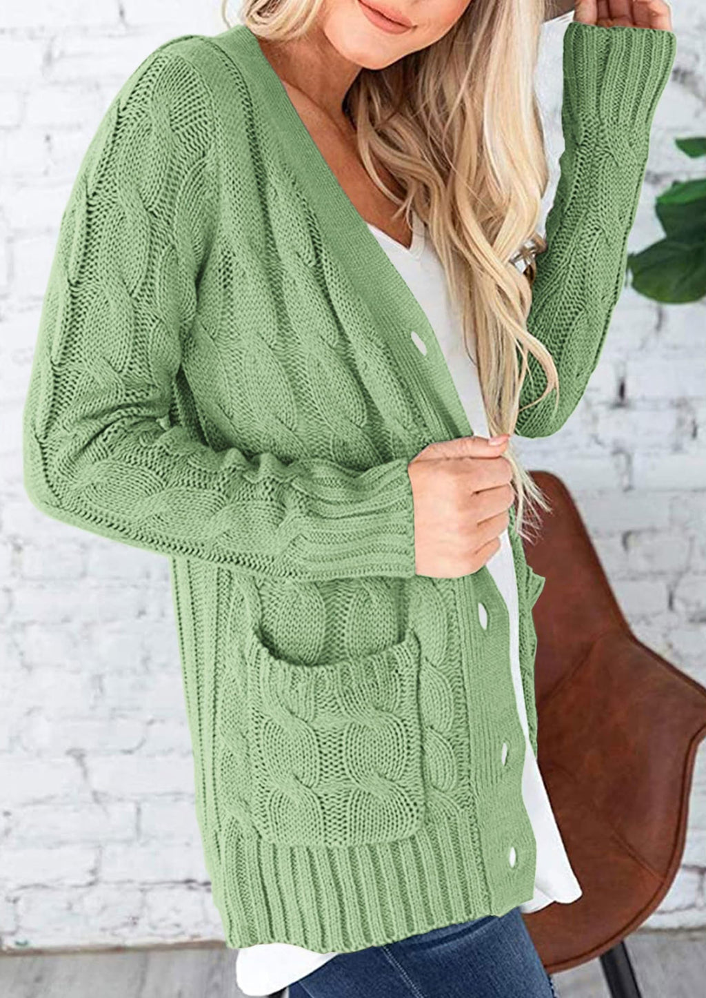 Women's Open Front Cardigan Sweaters Fall Fashion Button Down Cable Knit Chunky Winter Outerwear Coats