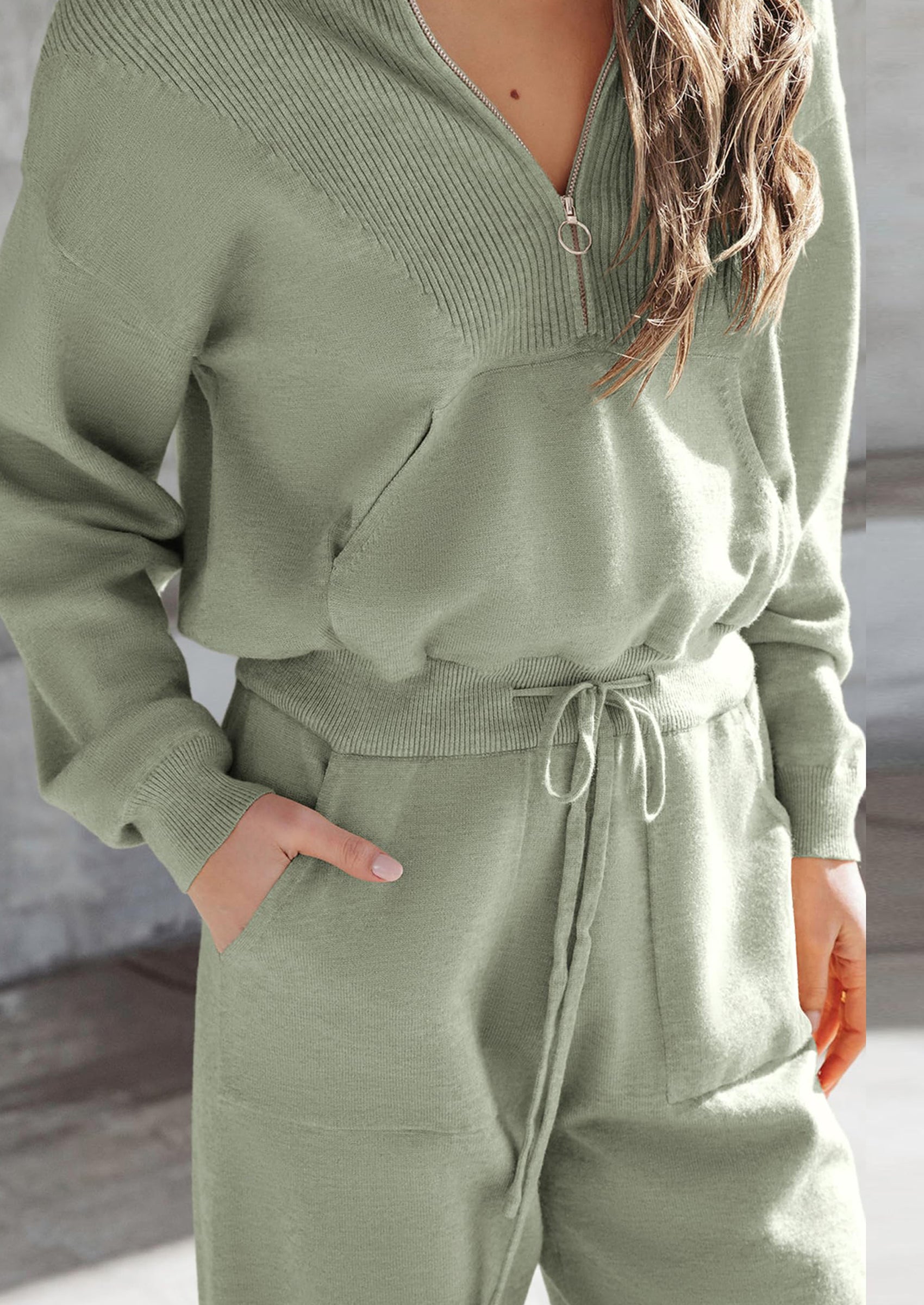 Women's 2 Piece Sweater Set Pullover Zip Up Sweatshirt Jogger Sweatpants Tracksuit Casual Outfit