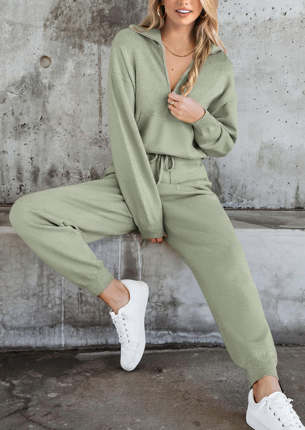 Women's 2 Piece Sweater Set Pullover Zip Up Sweatshirt Jogger Sweatpants Tracksuit Casual Outfit
