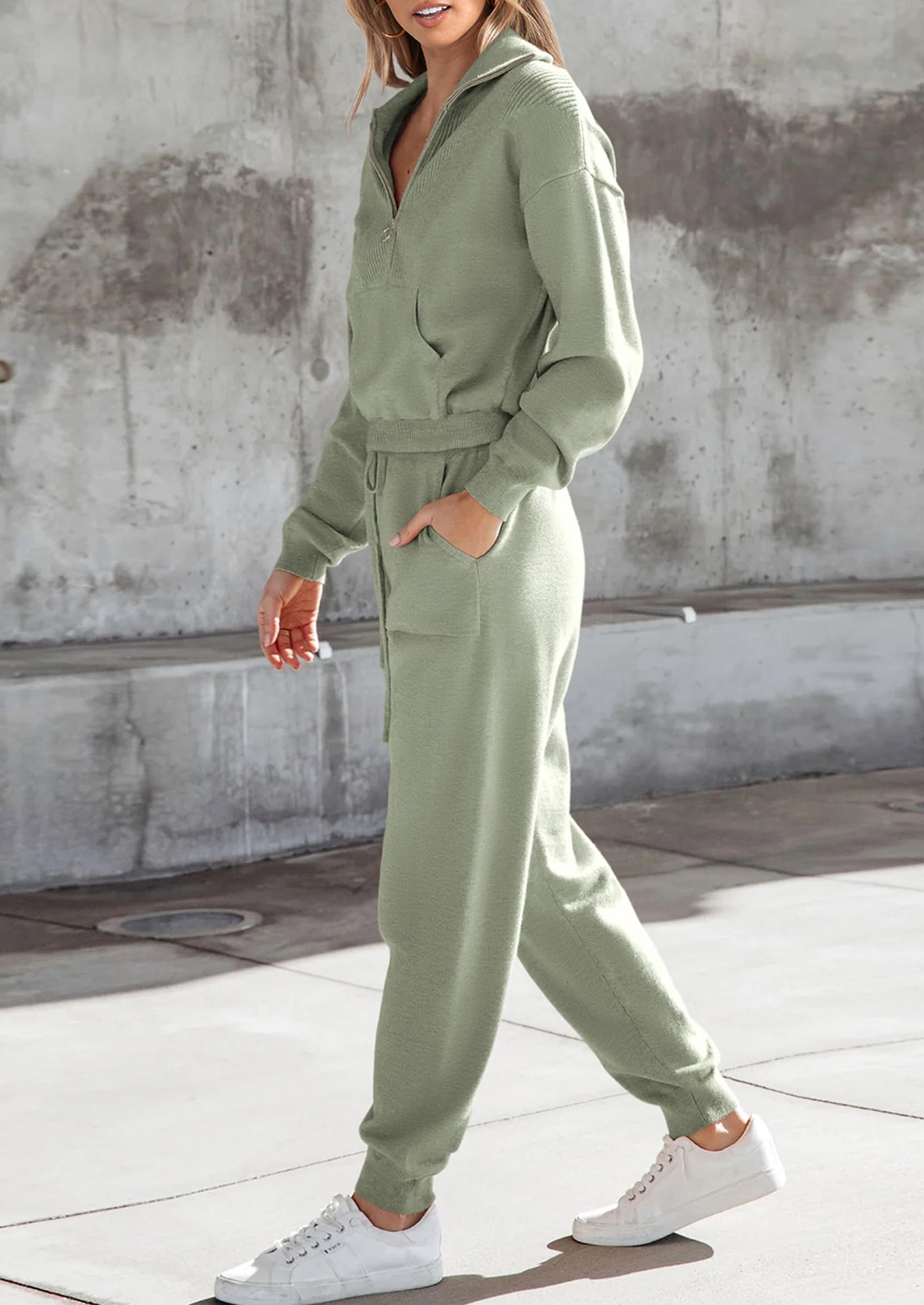 Women's 2 Piece Sweater Set Pullover Zip Up Sweatshirt Jogger Sweatpants Tracksuit Casual Outfit