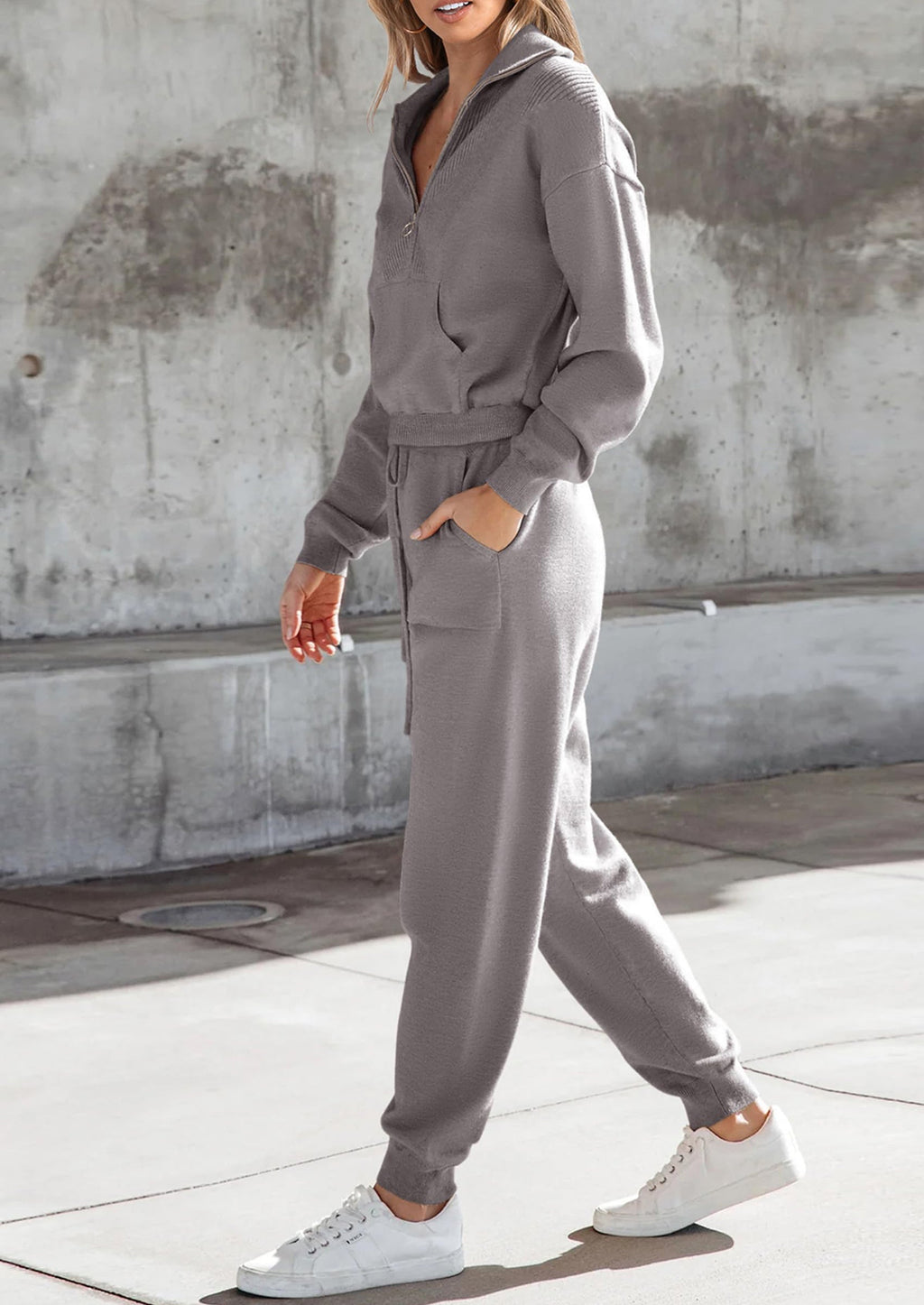 Women's 2 Piece Sweater Set Pullover Zip Up Sweatshirt Jogger Sweatpants Tracksuit Casual Outfit
