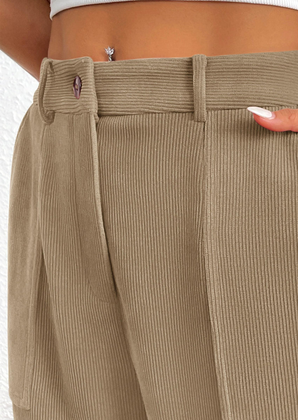 Women's Pants Dressy Casual Fall Elastic High Waisted Work Office Corduroy Trouser Slacks with Pockets