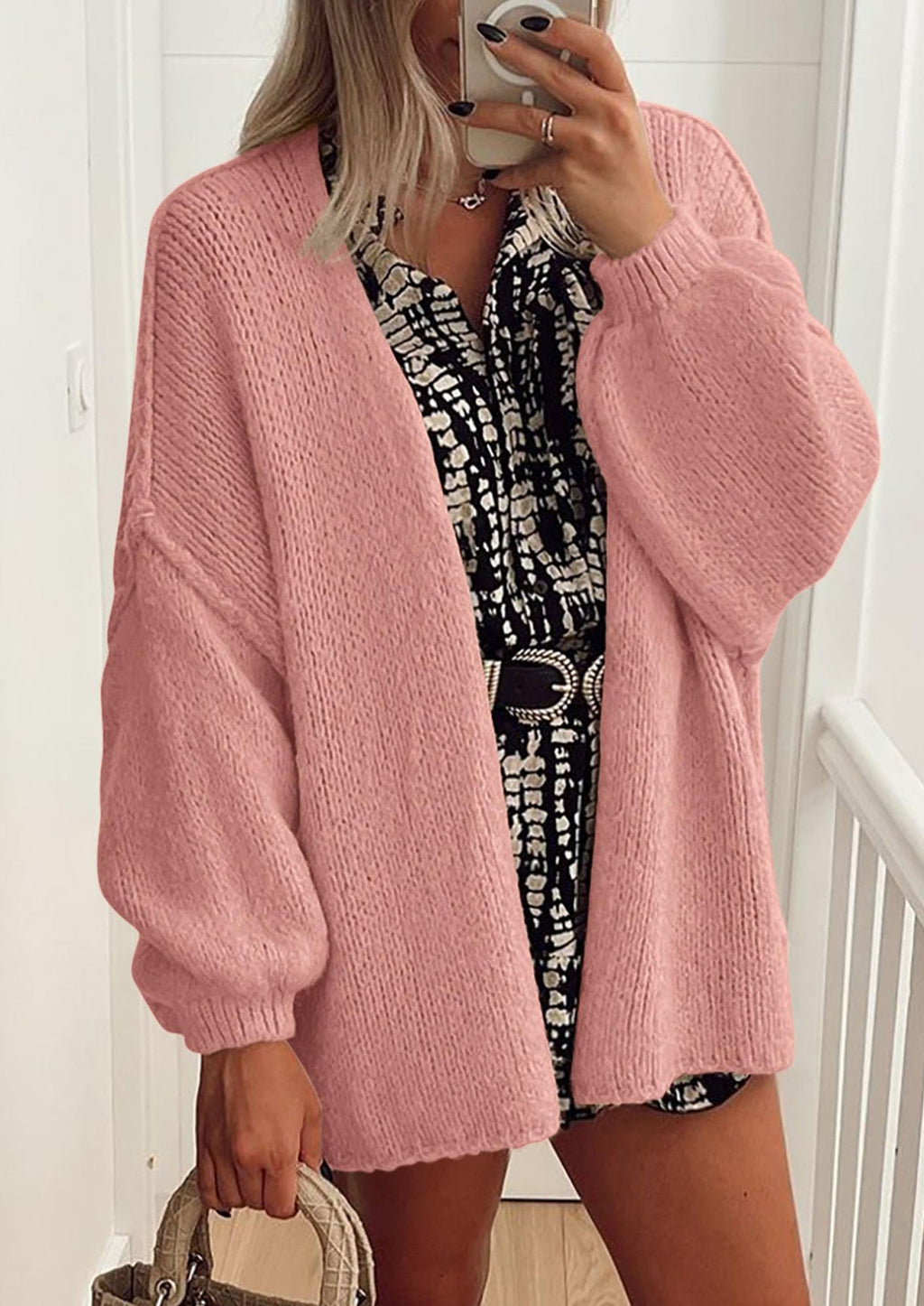 Womens Oversized Cardigan Sweaters Fall Long Lantern Sleeve Knit Open Front Lightweight Sweater