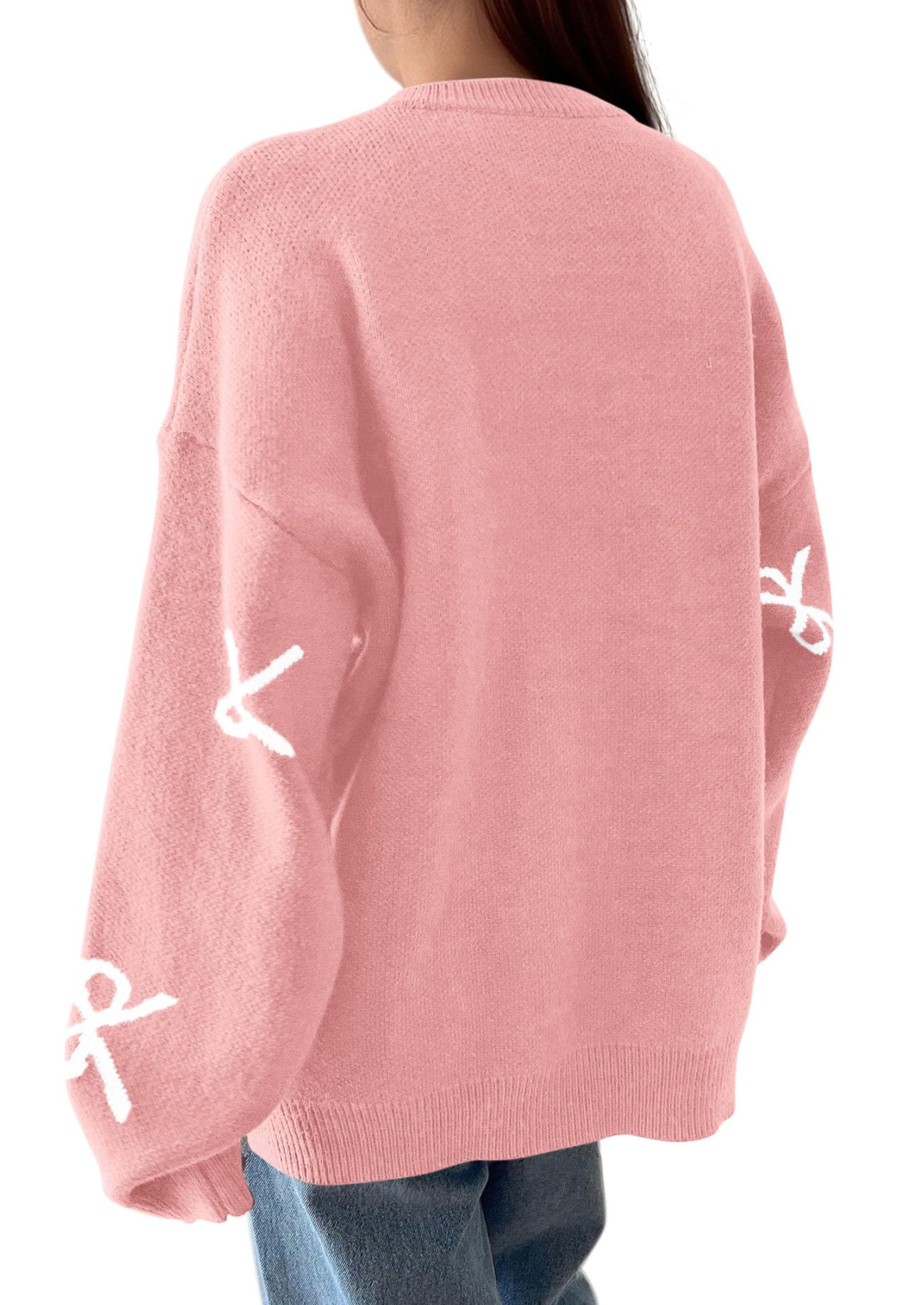 Fall Long Sleeve Pullover Sweaters for Women Trendy Crewneck Casual Cute Bow Chunky Knit Oversized Sweater