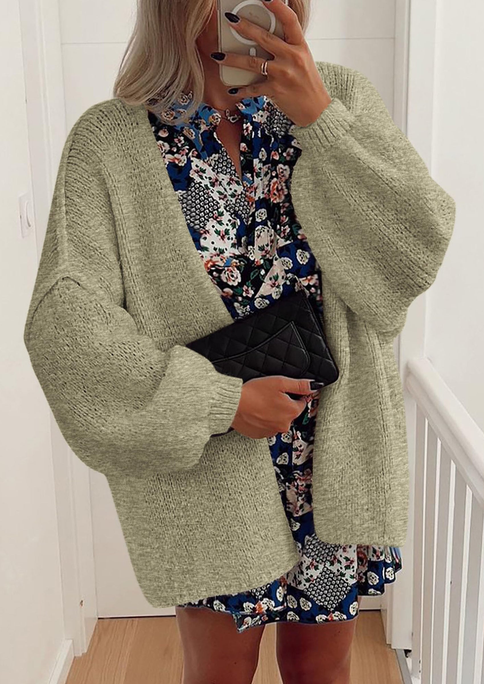 Womens Oversized Cardigan Sweaters Fall Long Lantern Sleeve Knit Open Front Lightweight Sweater