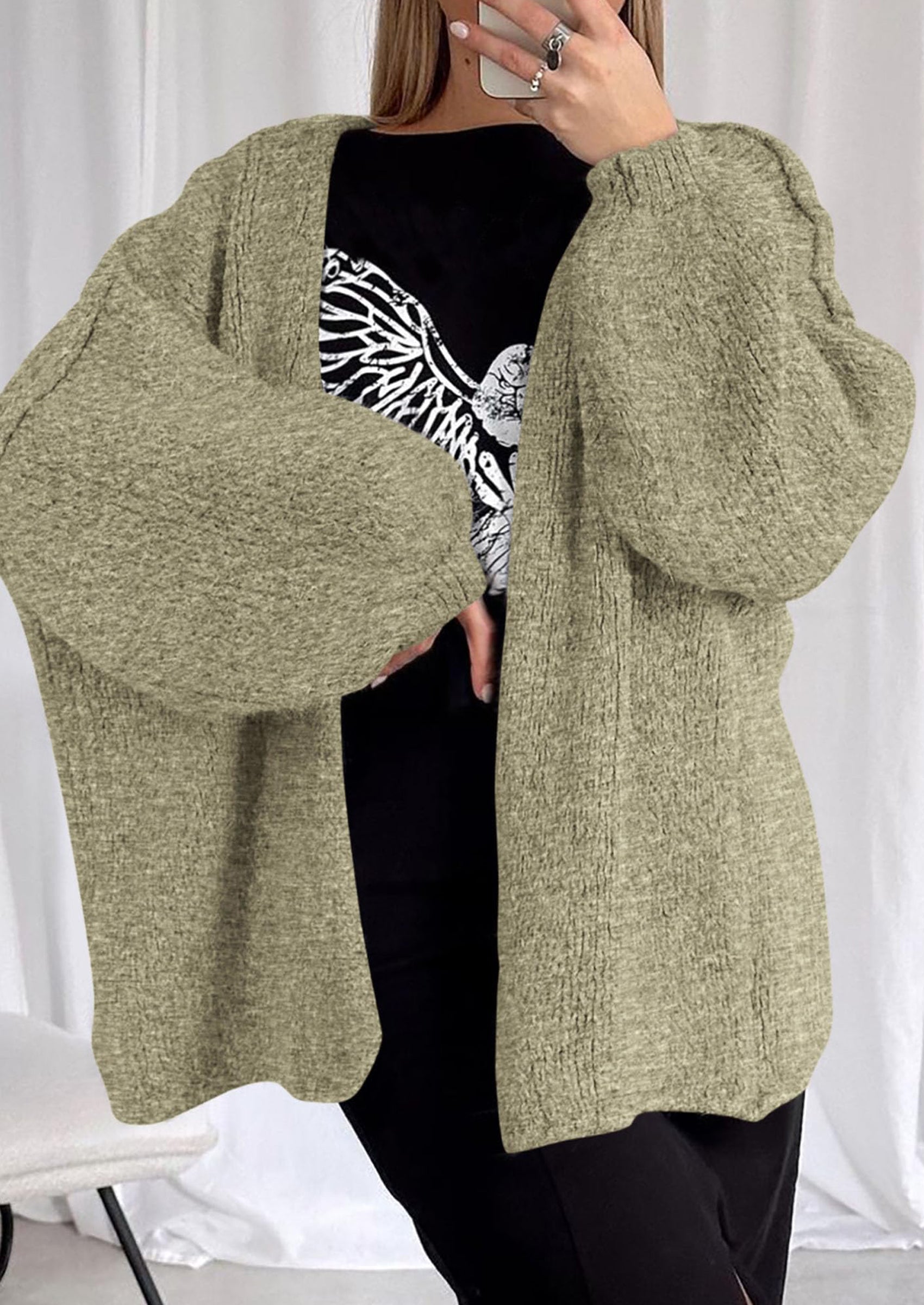 Womens Oversized Cardigan Sweaters Fall Long Lantern Sleeve Knit Open Front Lightweight Sweater