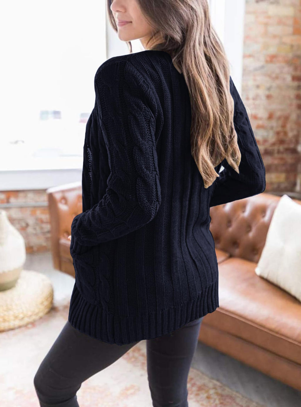 Women's Open Front Cardigan Sweaters Fall Fashion Button Down Cable Knit Chunky Winter Outerwear Coats
