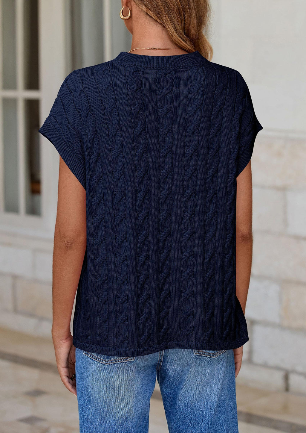 Women's Sweater Vest Summer Short Sleeve Tops Casual Crewneck Knit Oversized Pullover Trendy Spring Outfits