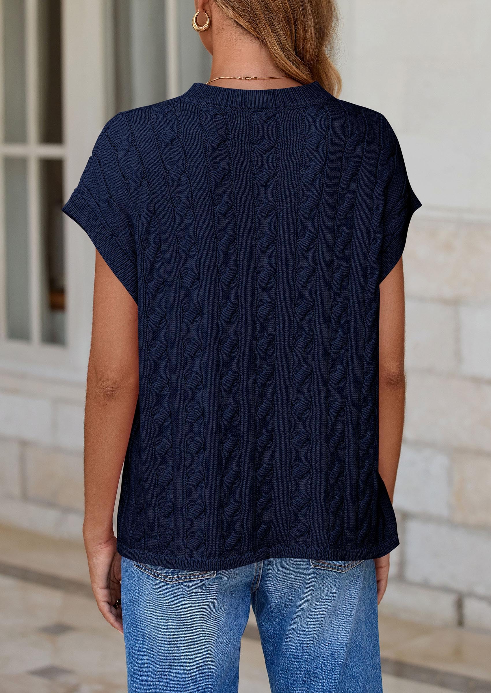 Women's Sweater Vest Summer Short Sleeve Tops Casual Crewneck Knit Oversized Pullover Trendy Spring Outfits