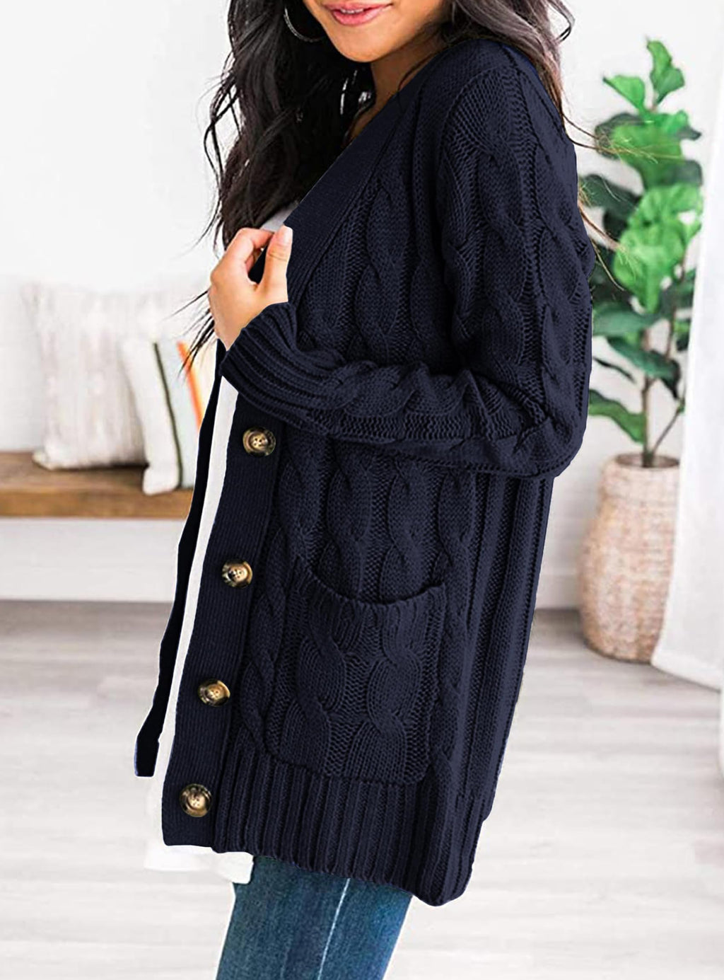 Women's Open Front Cardigan Sweaters Fall Fashion Button Down Cable Knit Chunky Winter Outerwear Coats