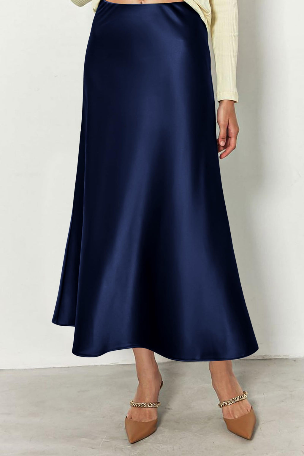 Women's Satin Skirts Dressy Casual Fall High Waisted Cocktail Wedding Flowy Elegant A Line Midi Skirt