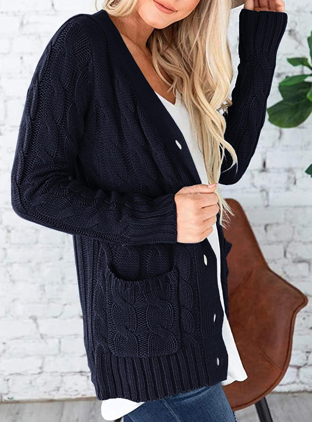 Women's Open Front Cardigan Sweaters Fall Fashion Button Down Cable Knit Chunky Winter Outerwear Coats