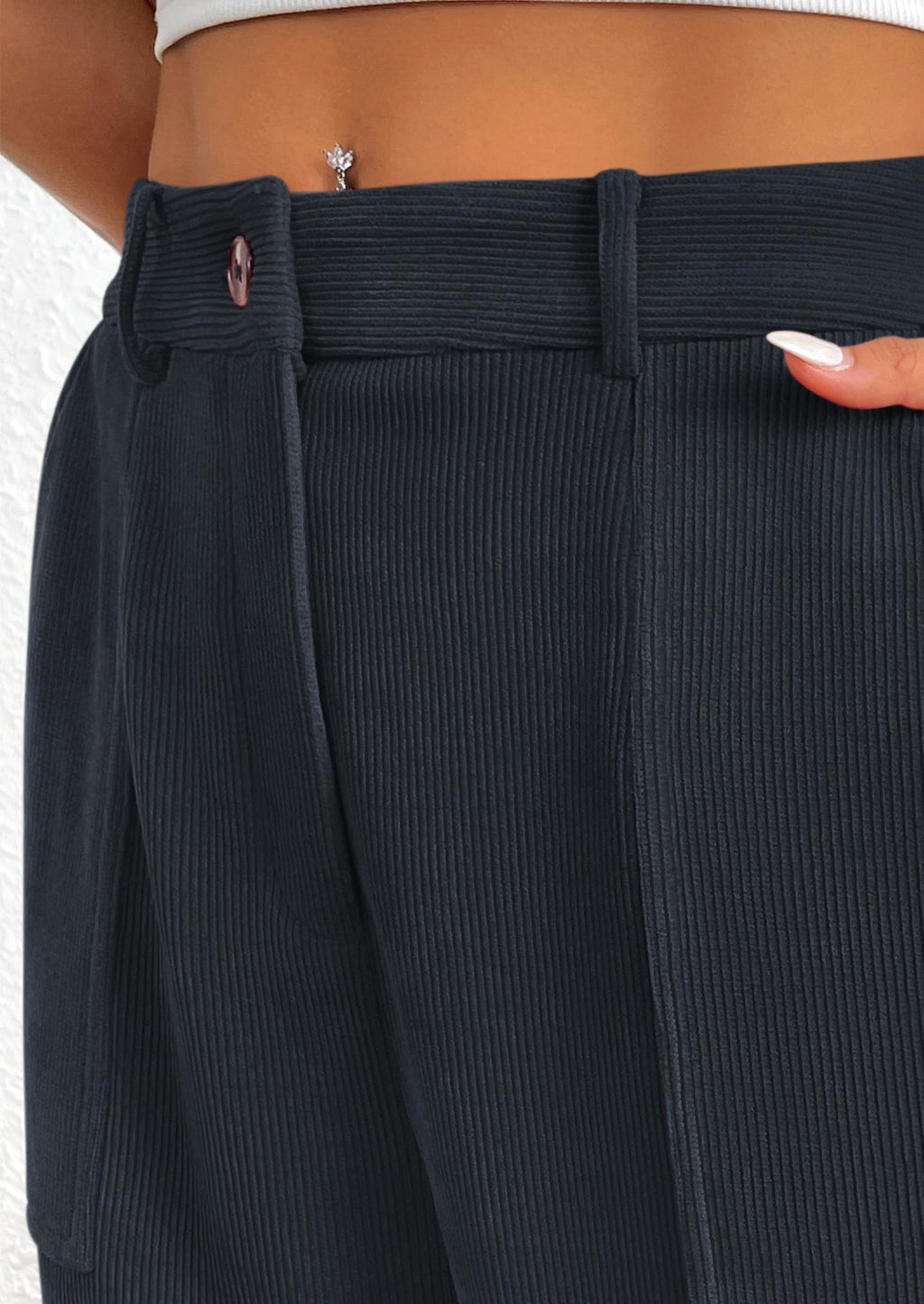 Women's Pants Dressy Casual Fall Elastic High Waisted Work Office Corduroy Trouser Slacks with Pockets