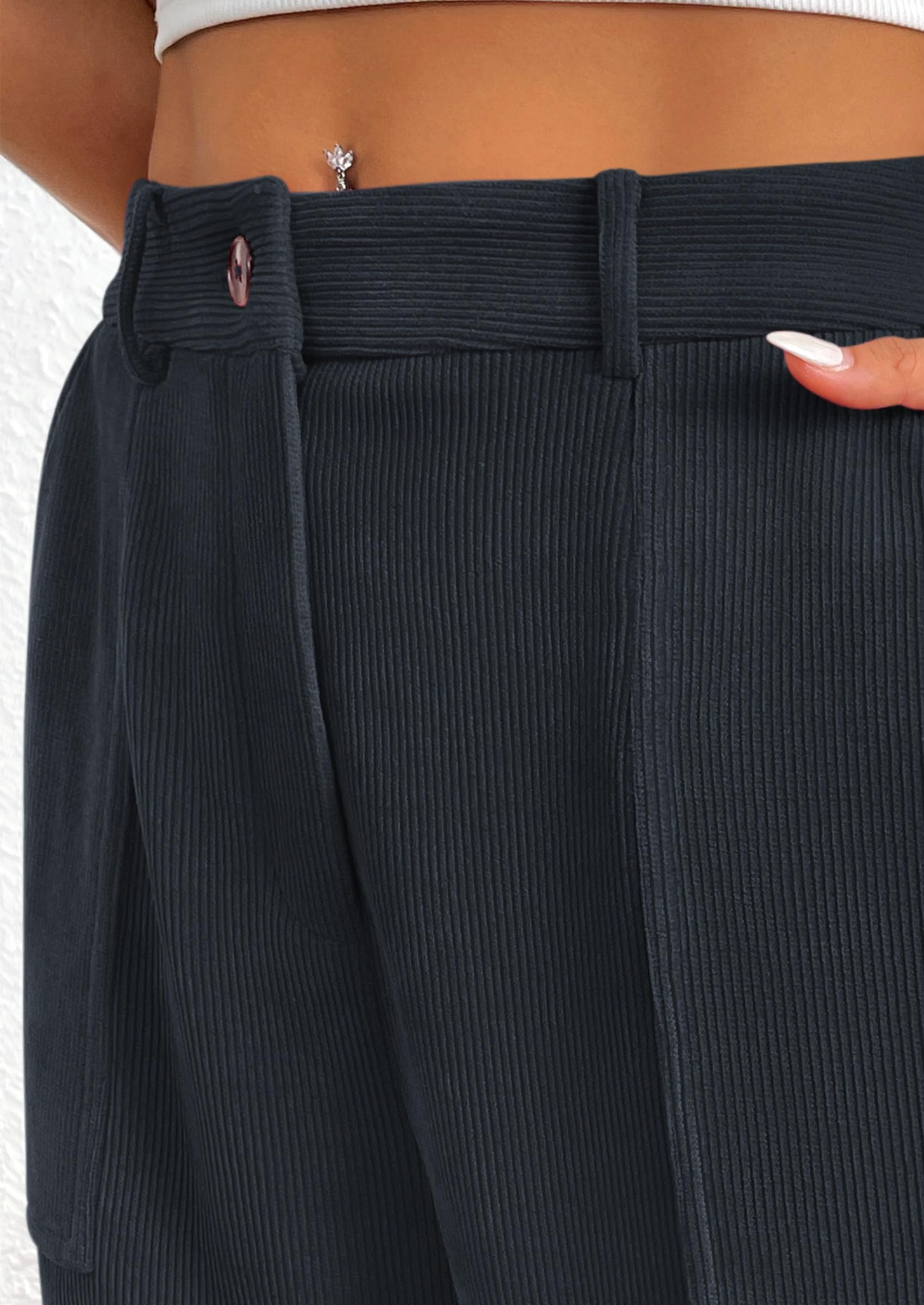 Women's Pants Dressy Casual Fall Elastic High Waisted Work Office Corduroy Trouser Slacks with Pockets