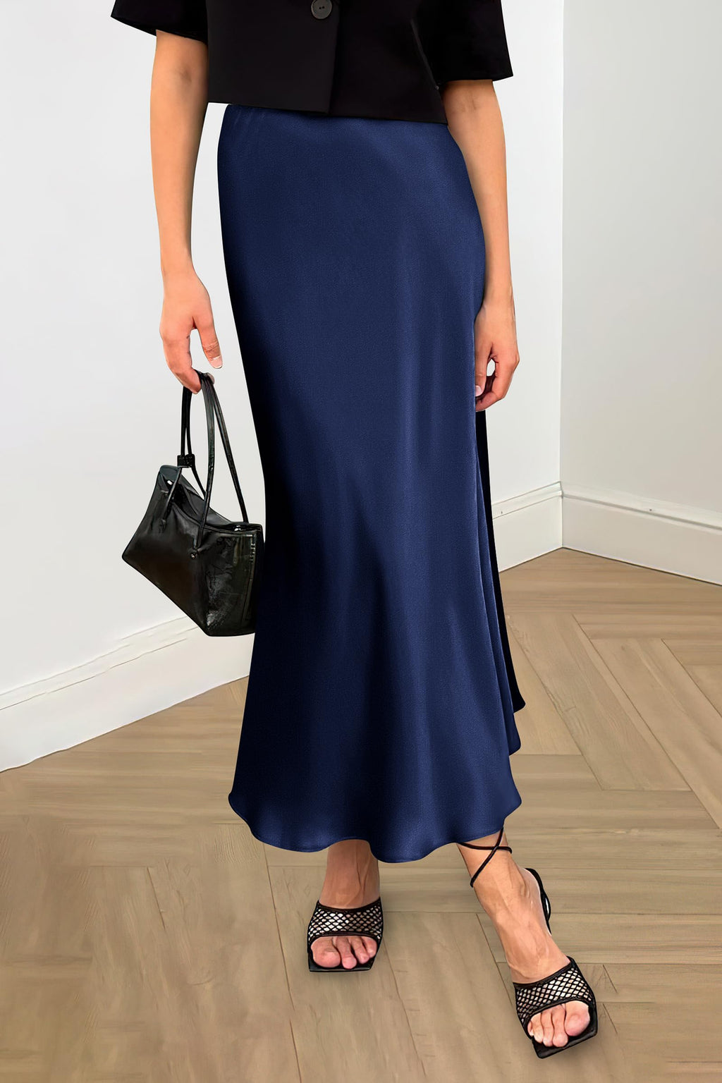 Women's Satin Skirts Dressy Casual Fall High Waisted Cocktail Wedding Flowy Elegant A Line Midi Skirt