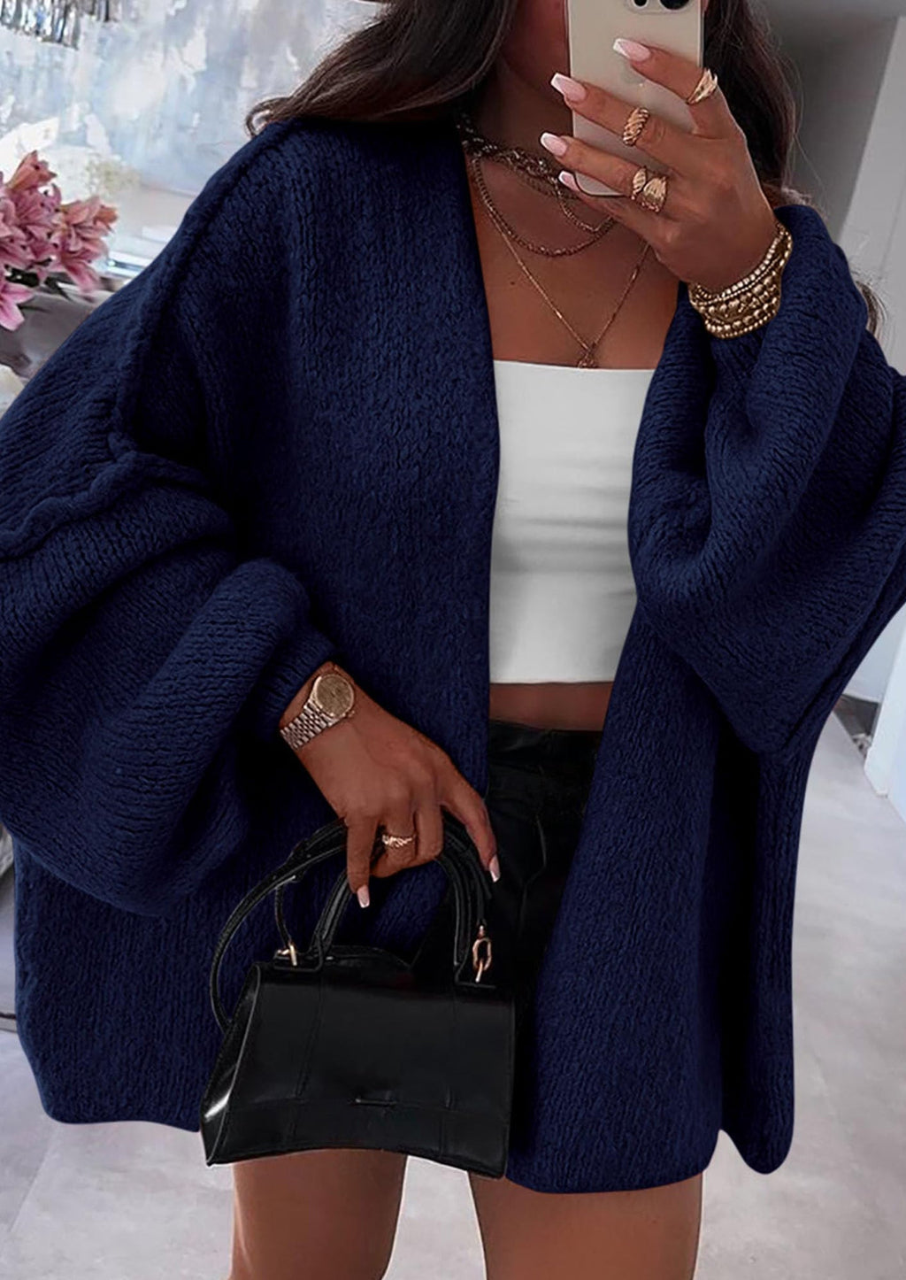 Womens Oversized Cardigan Sweaters Fall Long Lantern Sleeve Knit Open Front Lightweight Sweater