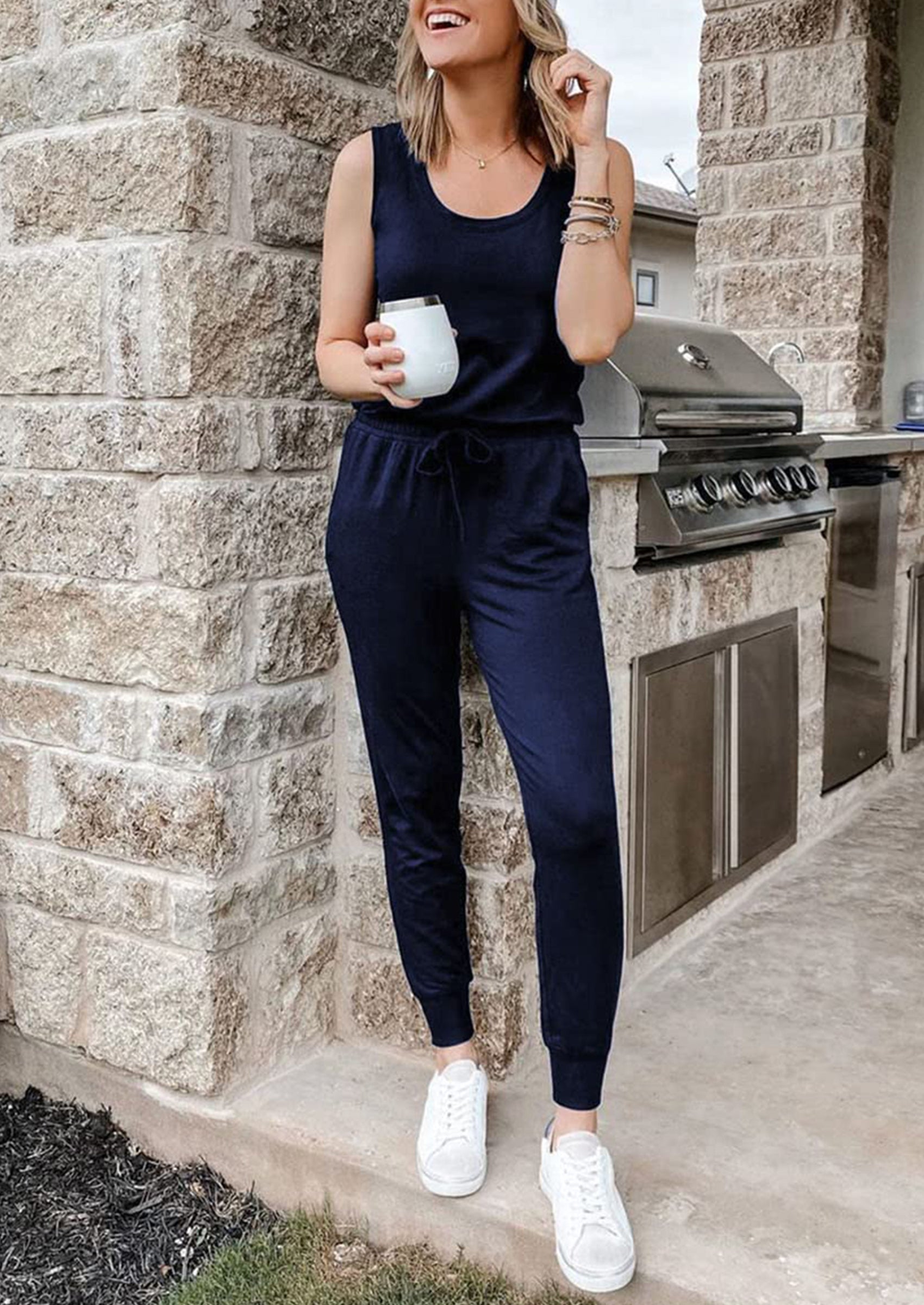 Two Piece Outfit Sets Casual Sleeveless Crewneck Tops and Sweatpants