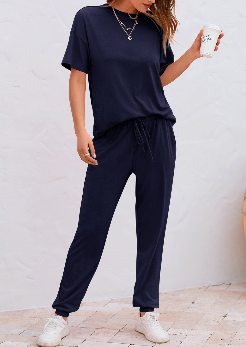 Women's Two Piece Lounge Sets Spring Summer Jogger Pants Vacation Outfits Travel Airplane Matching Clothes