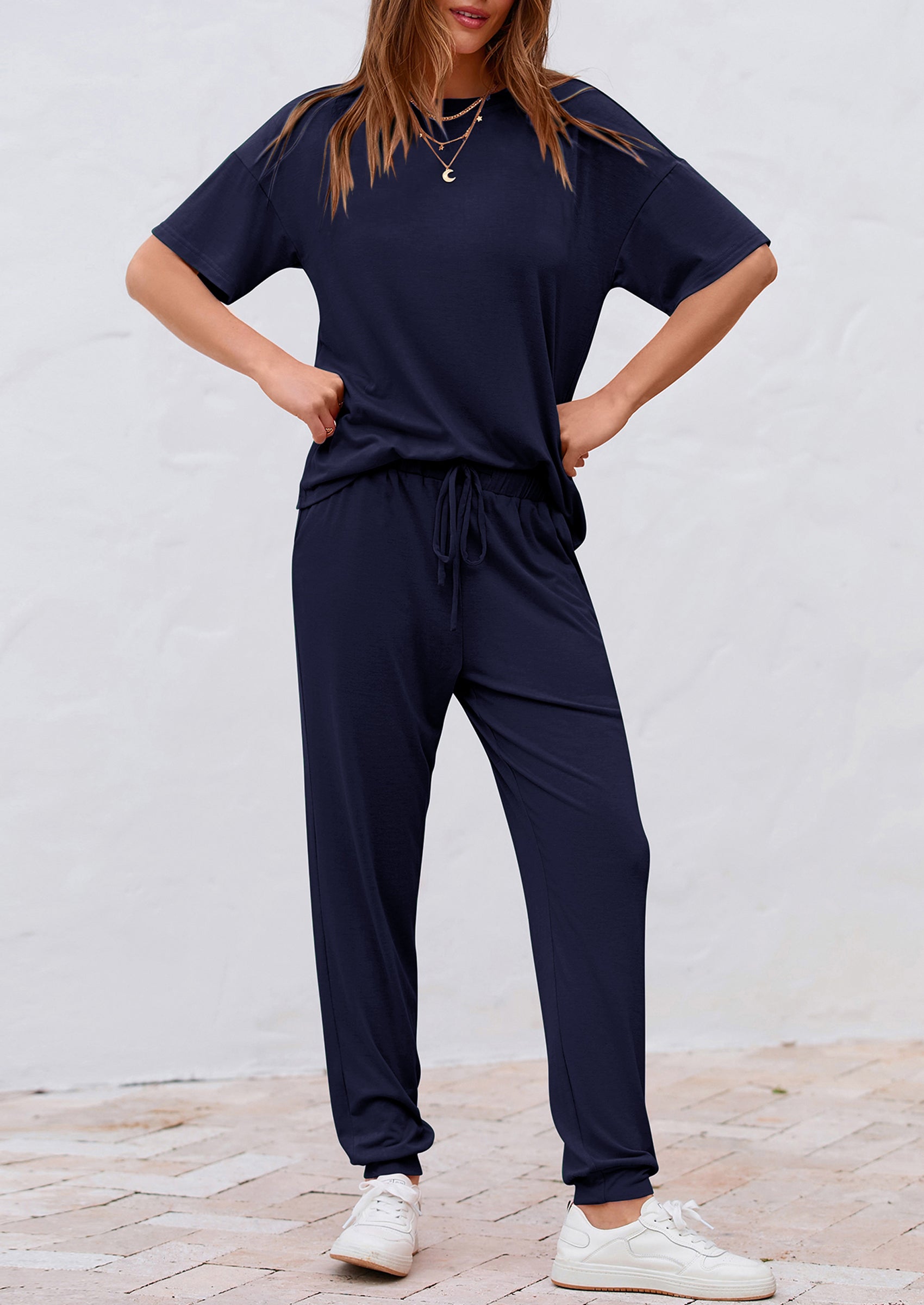 Women's Two Piece Lounge Sets Spring Summer Jogger Pants Vacation Outfits Travel Airplane Matching Clothes