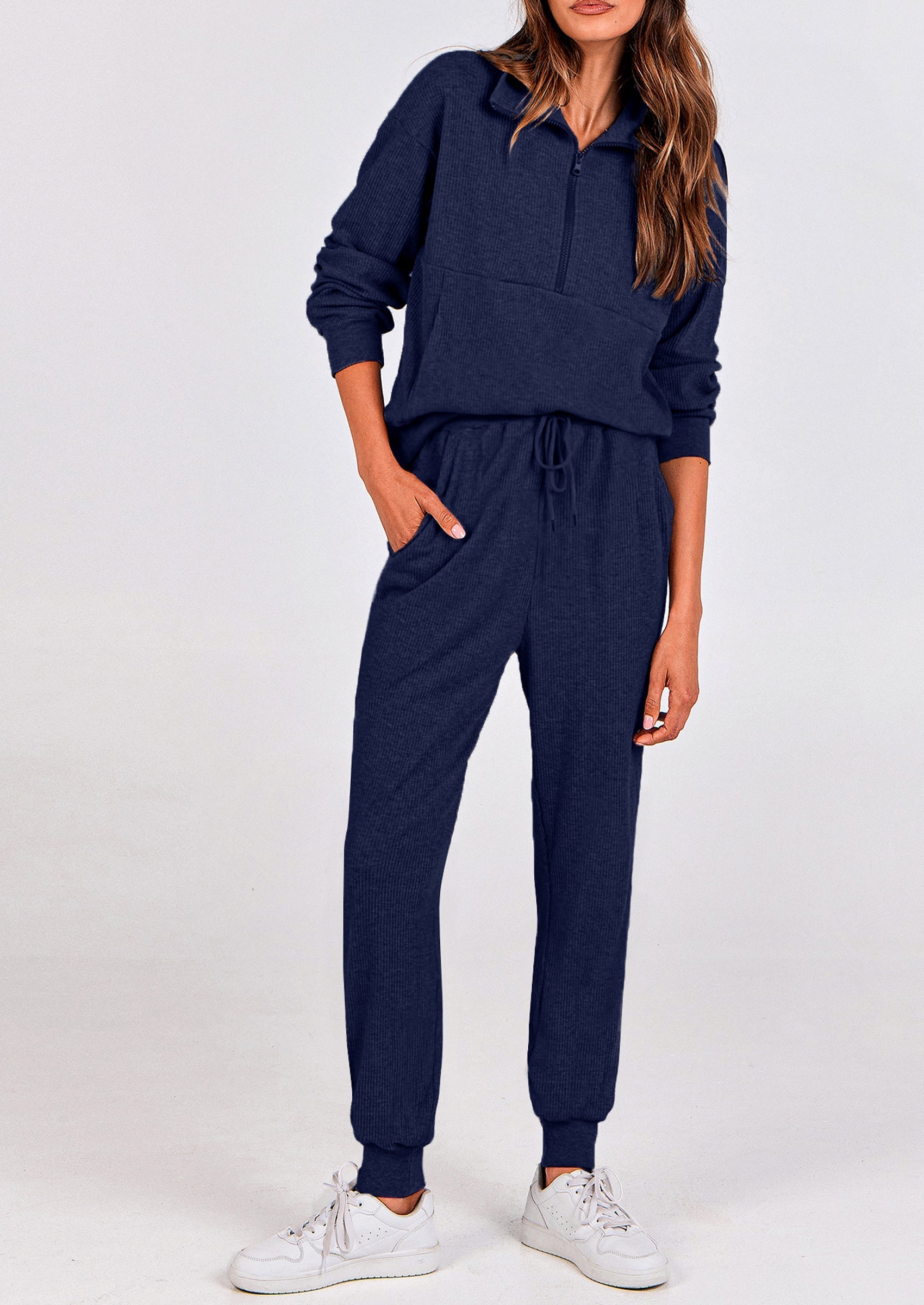 Women's Fall 2 Piece Lounge Sets Zip Up Sweatshirt Jogger Pants Sweat Track Suits Travel Outfit Winter Clothing